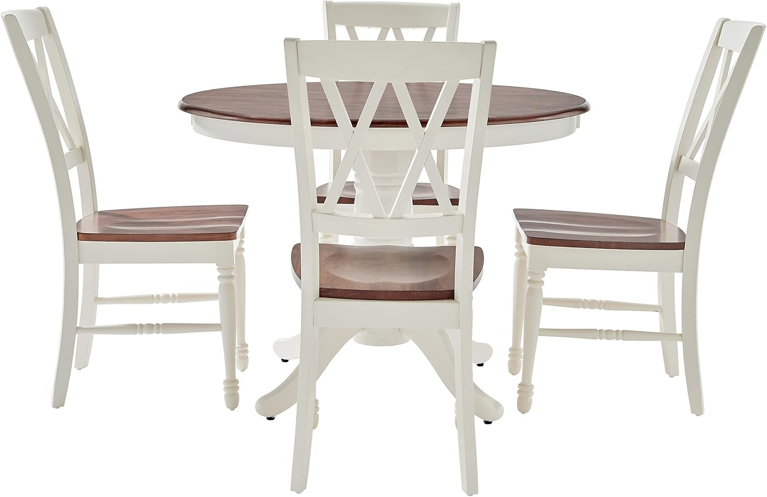 Round Dining Table Set Distressed White Five Piece Set