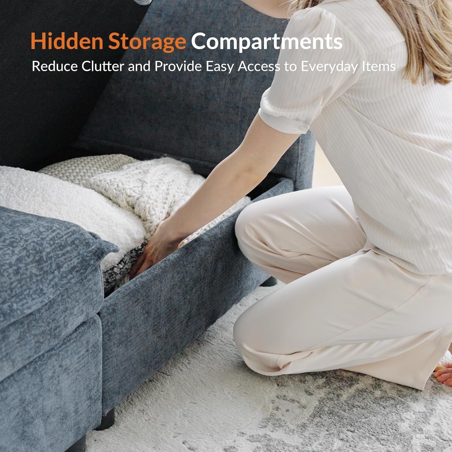 127 Inch Modular Sectional Sofa Blue Chenille U Shaped