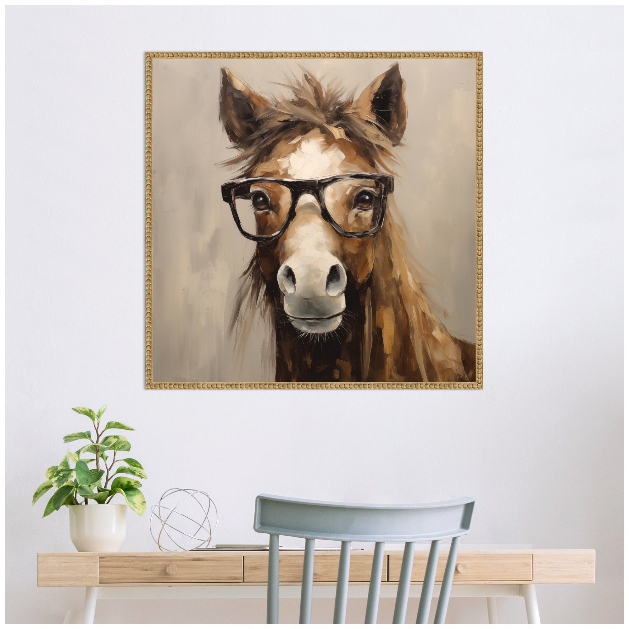 Sylvie Hay Those Are My Glasses Horse Framed Canvas by The Creative Bunch Studio