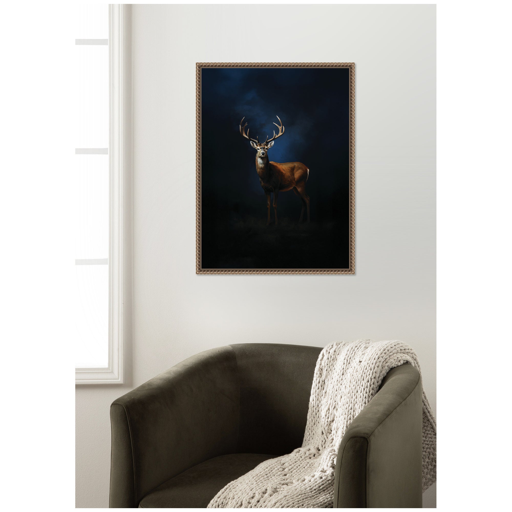 Cobalt Night Sky Deer by The Creative Bunch Studio Framed Canvas Wall Art Print