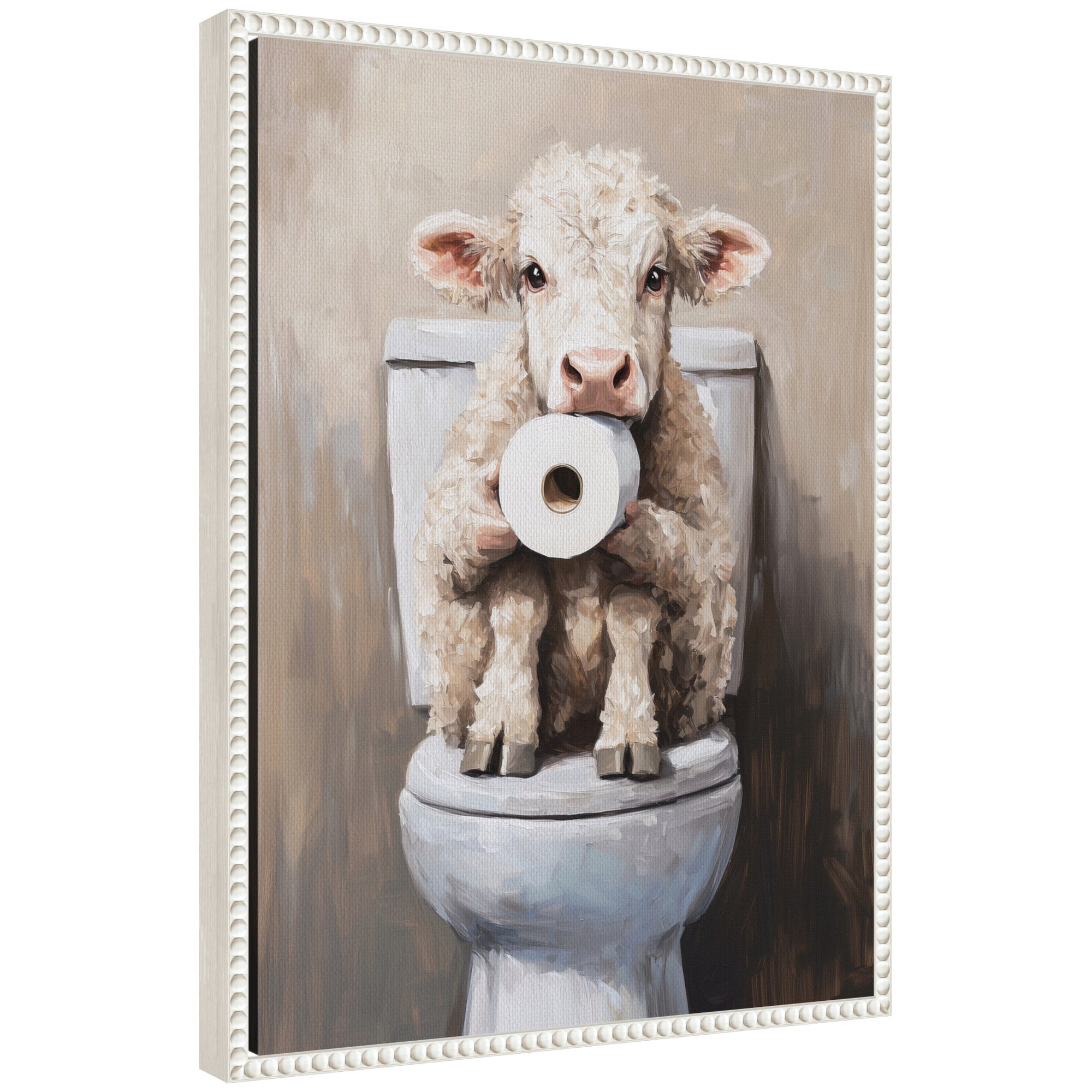 Sylvie Cute Cow Toilet Paper Roll Toilet Bathroom Art Framed Canvas by The Creative Bunch Studio