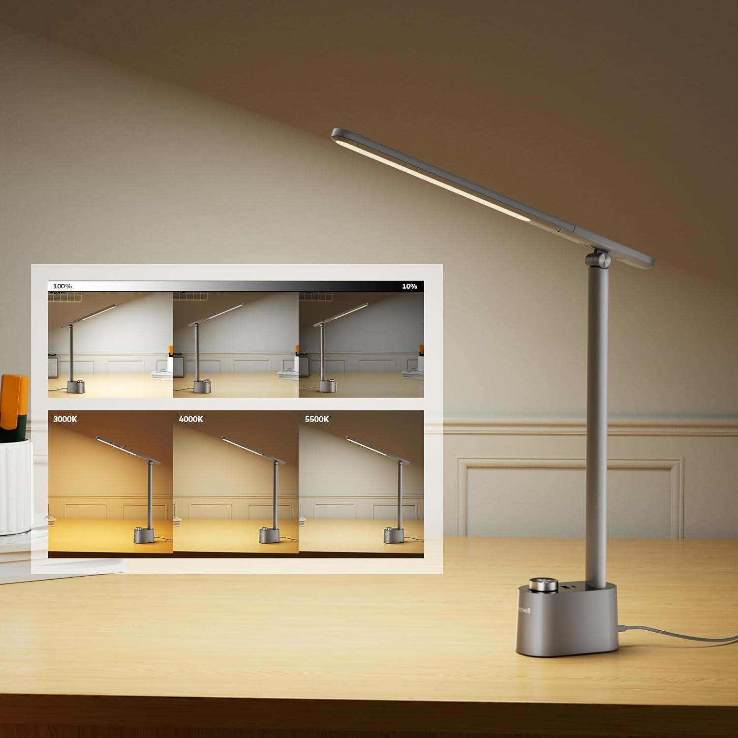 LED Desk Lamp H01 Pro Sunturalux 3 Color Modes Grey