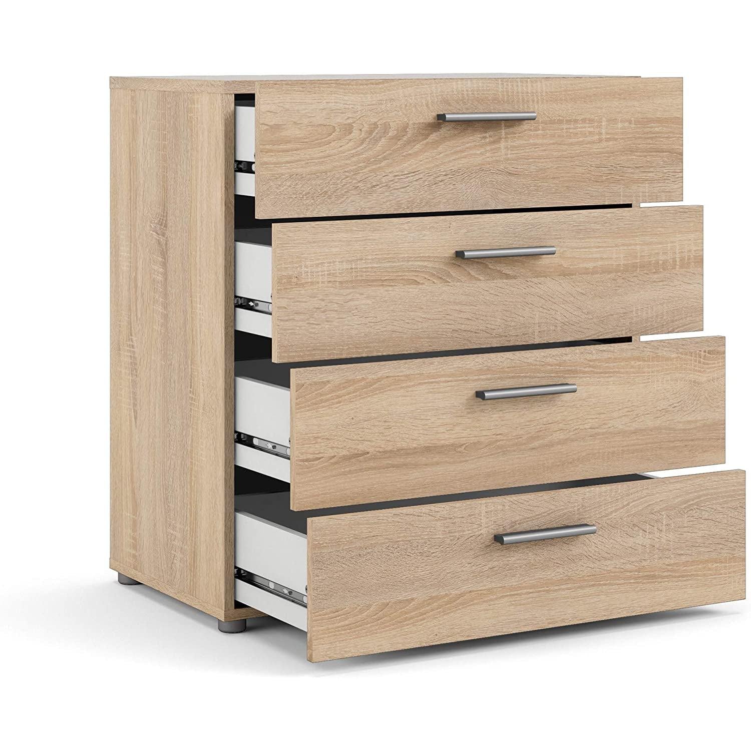 Oak Structure Four Drawer Chest With Silver Bar Handles