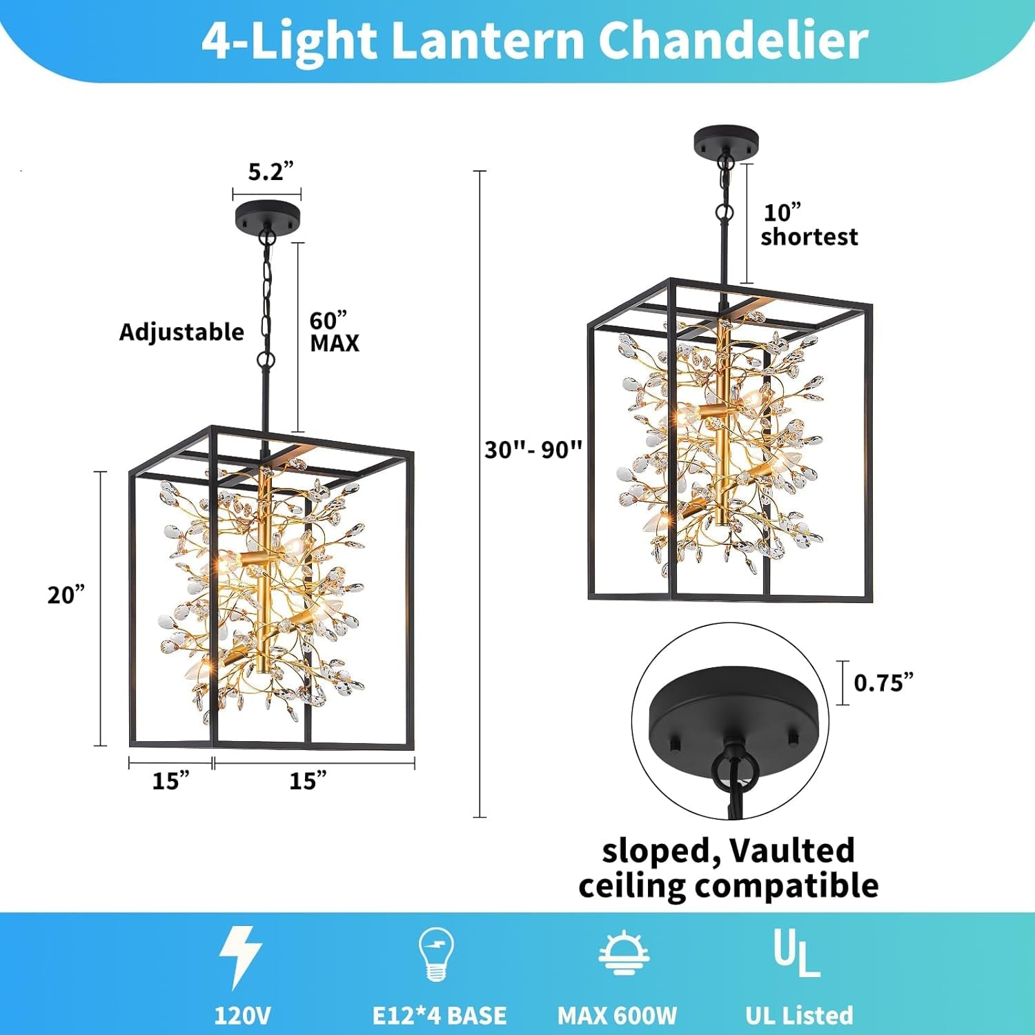 Metallic Blackened Gold Crystal Chandelier Four Light-1