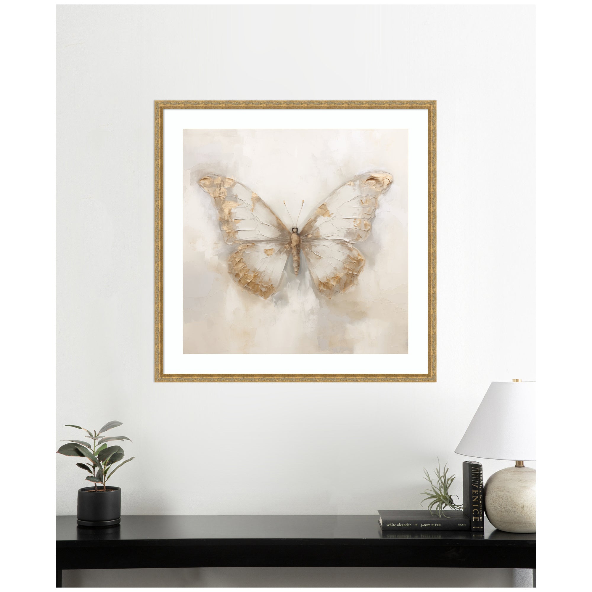Framed Art Butterfly Neutral 2 by The Creative Bunch Studio