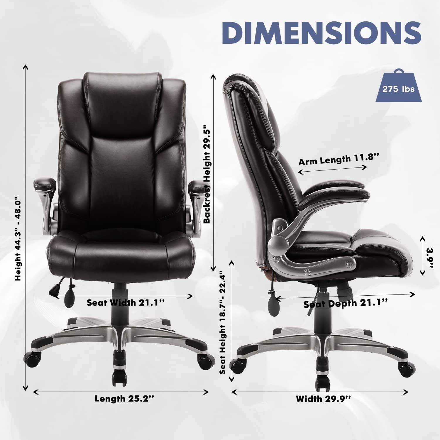 Two Brown Leather Executive Office Chairs Set With Adjustable Rolling