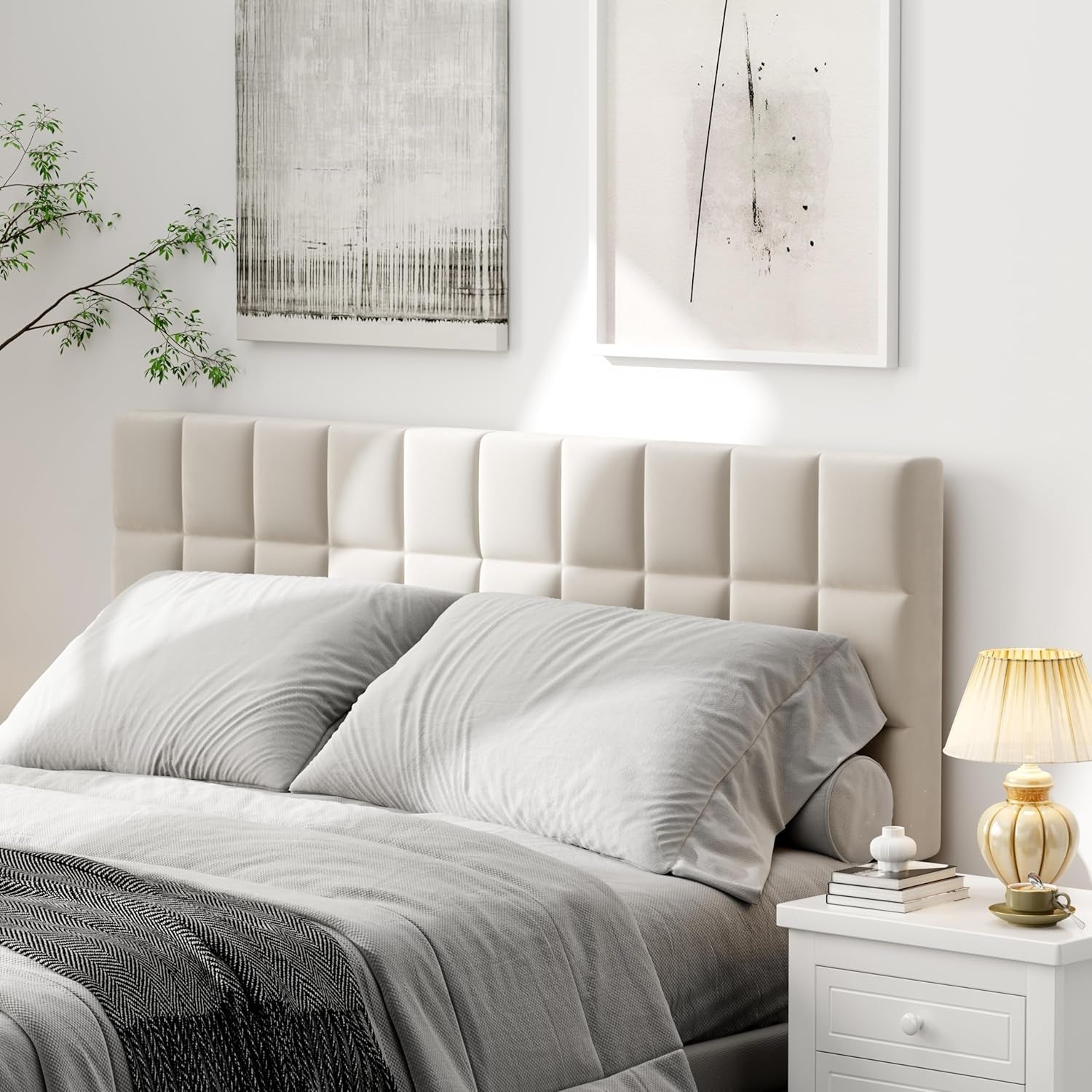 Velvet Tufted King Size Headboard with Adjustable Height