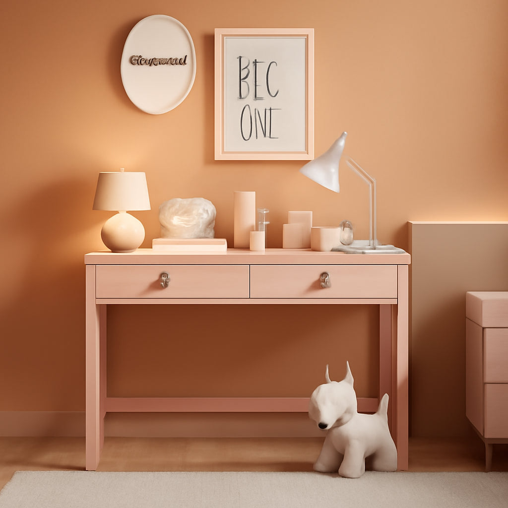 Pink Modern Vanity Desk With Drawers For Home Office