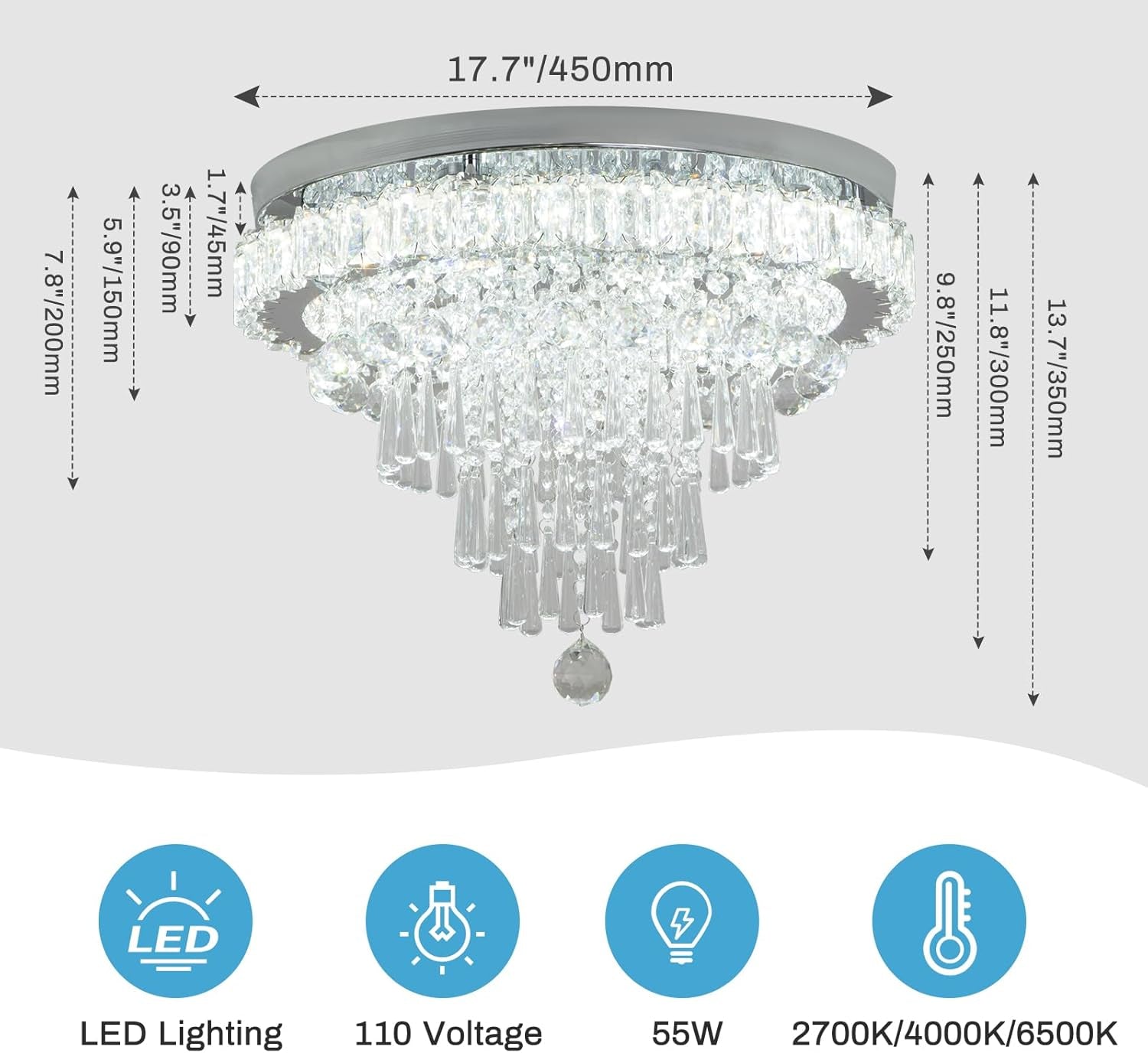 Round LED Crystal Chandelier Five-Tier Drops Ceiling-2
