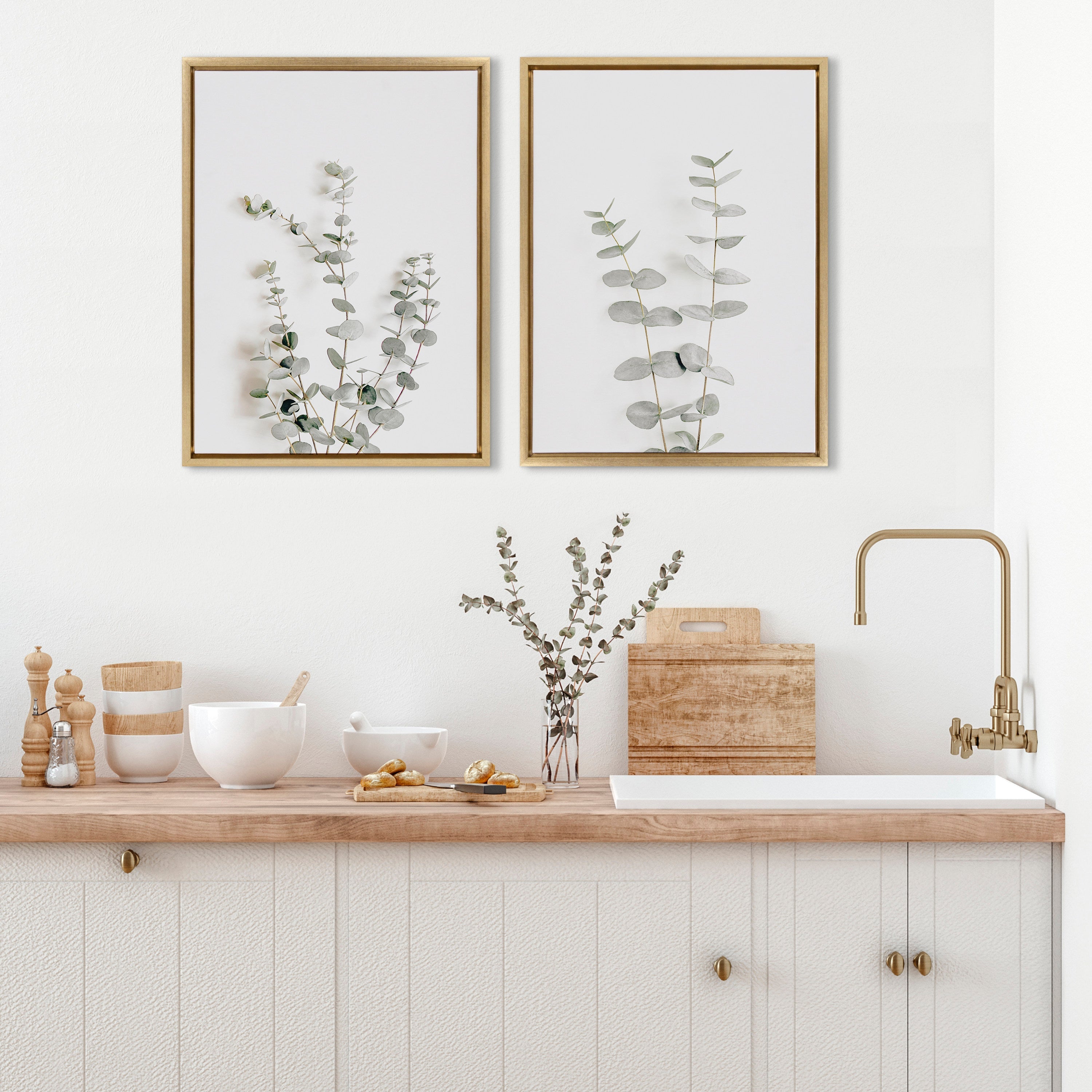 Sylvie Neutral Botanical Print No 3 and 4 Framed Canvas by The Creative Bunch Studio