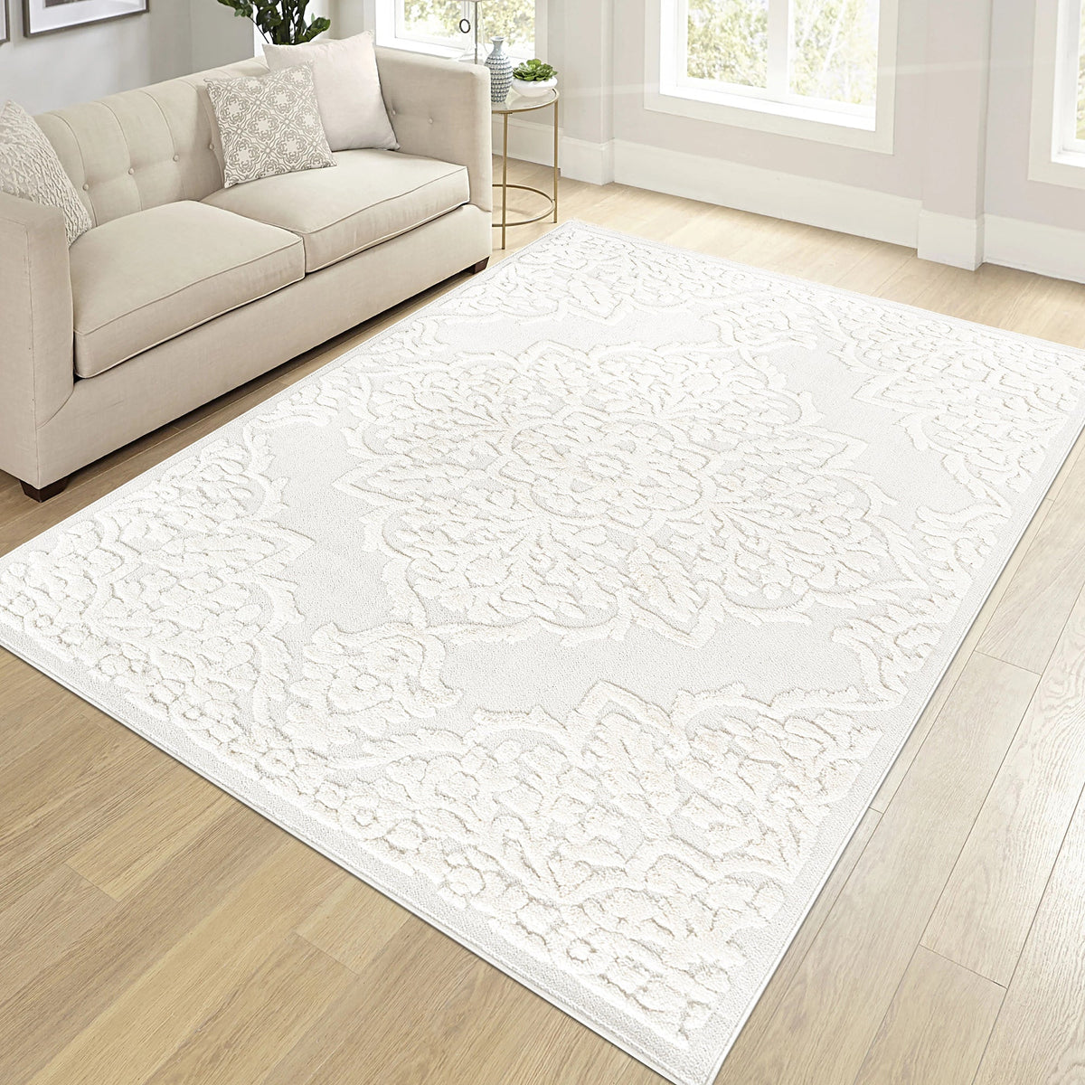 Step Collection High-Low Medallion Cream/Cream Indoor Area Rug