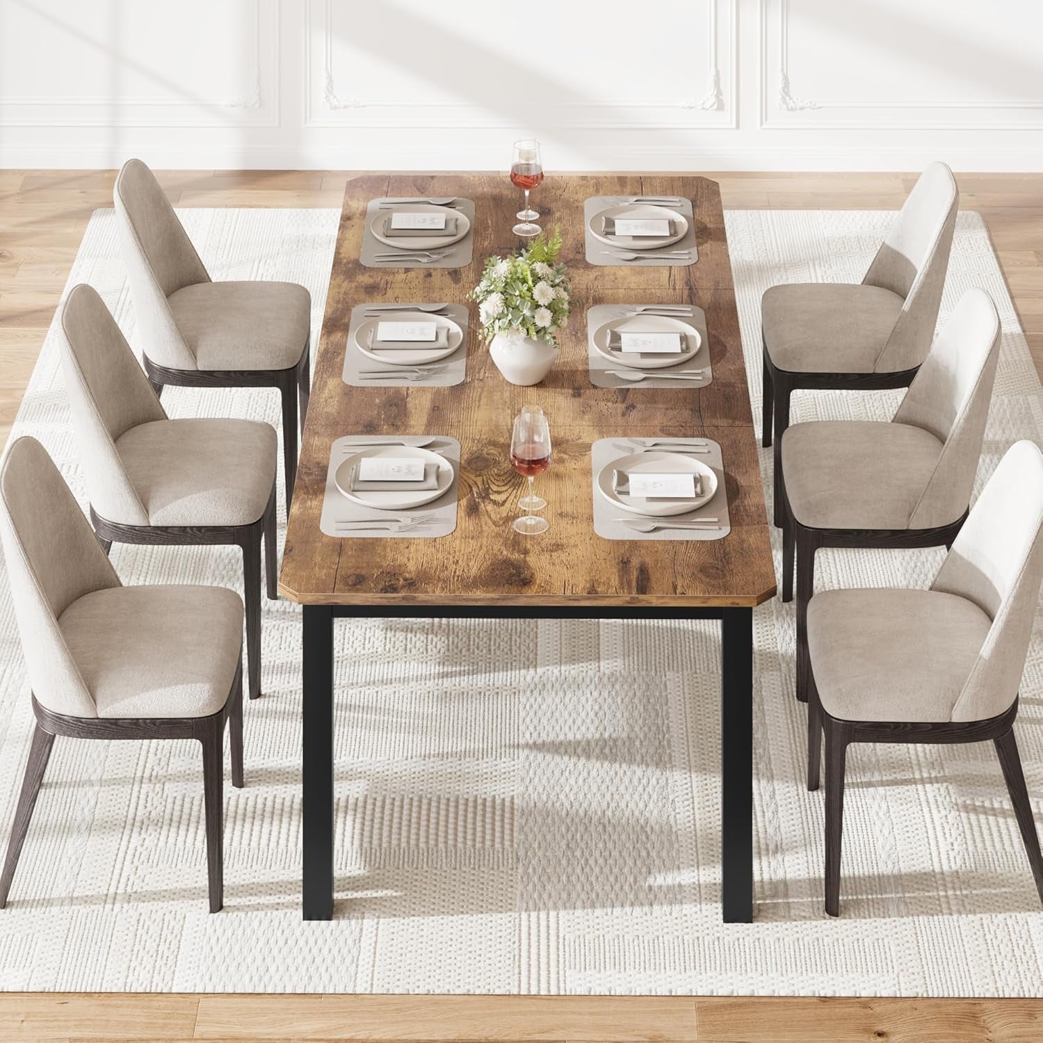 Industrial Wood Dining Table 78.7 Inches Long Brown Finish