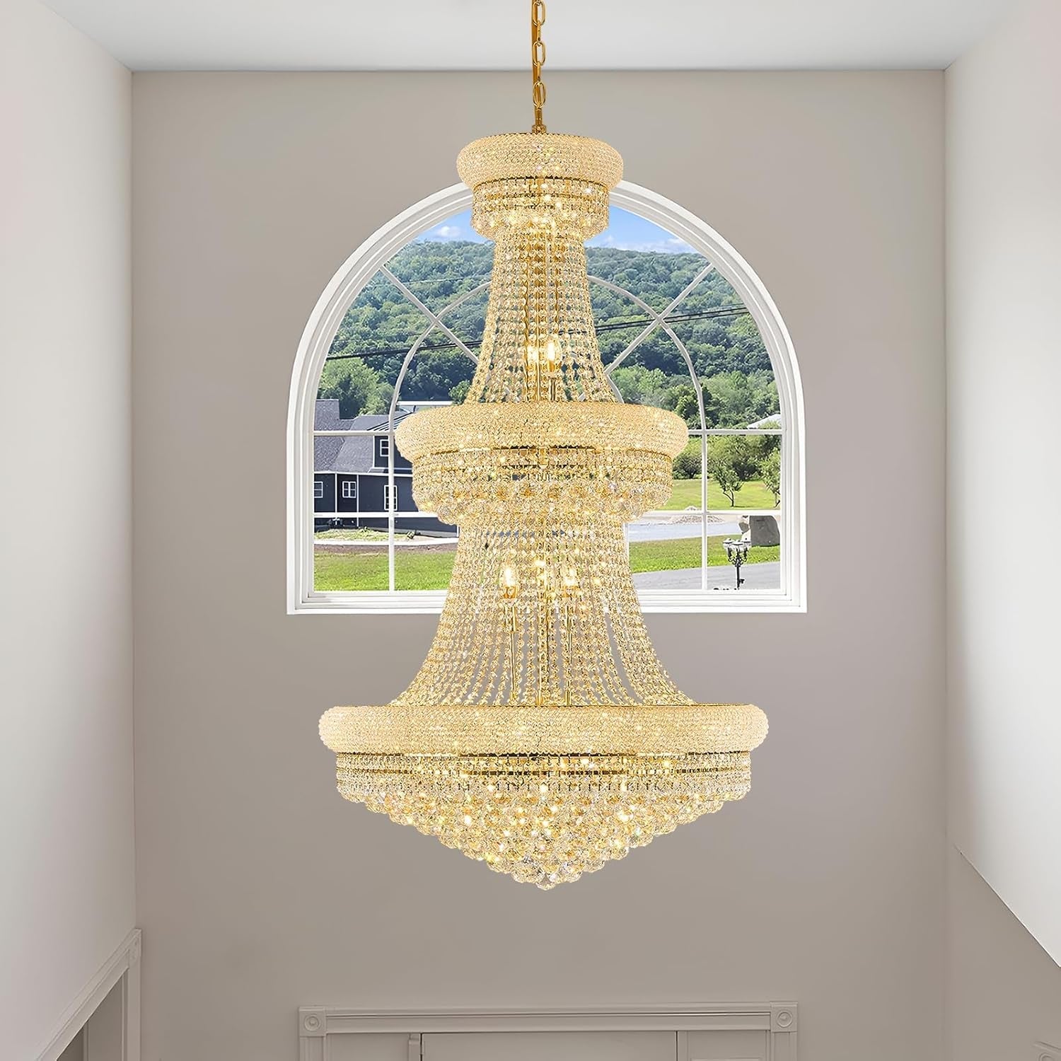Large Thirty One Light Empire Crystal Chandelier Gold Finish-0