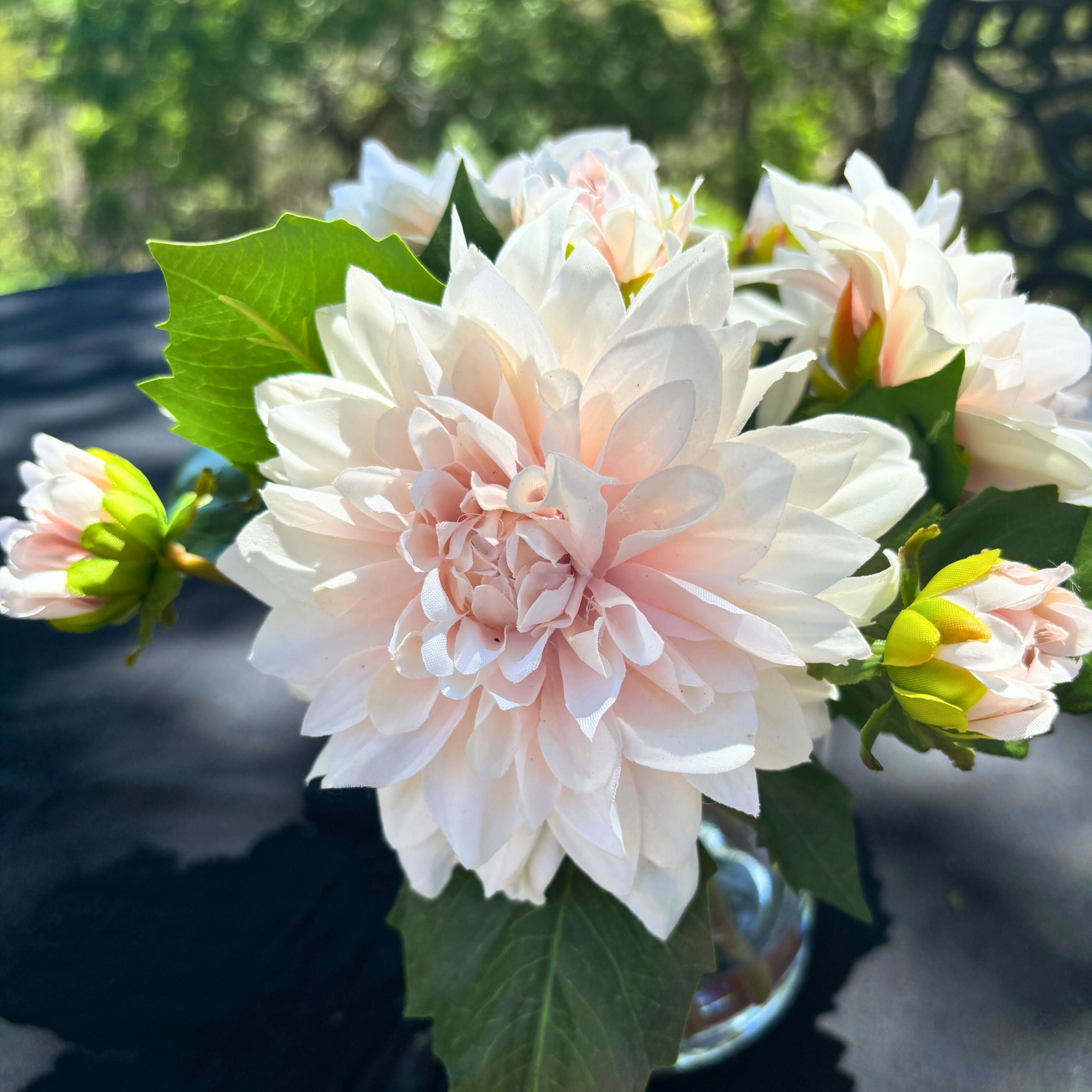 Artificial Dahlia Flower Arrangement in Glass Vase - 10"-1