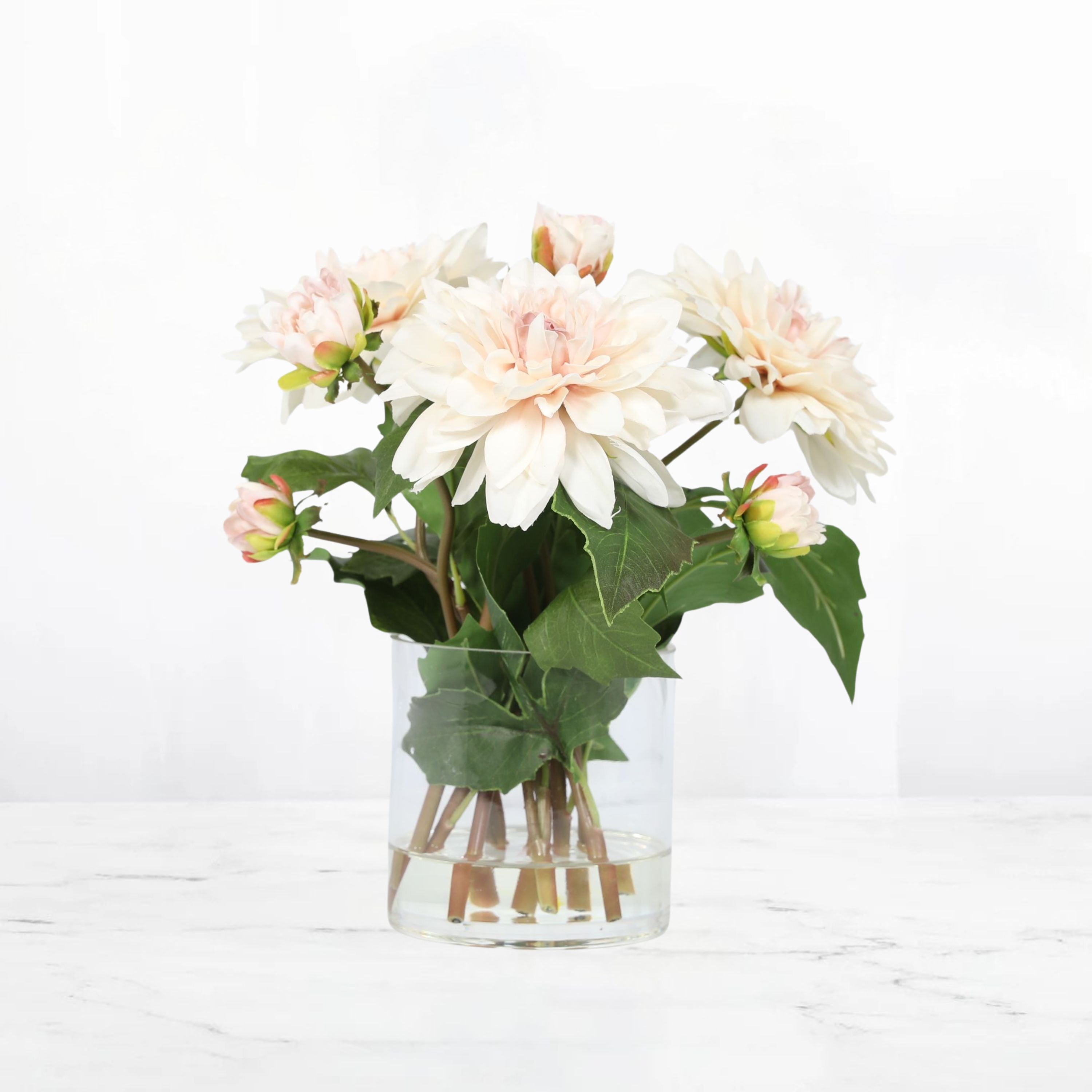 Artificial Dahlia Flower Arrangement in Glass Vase - 10"