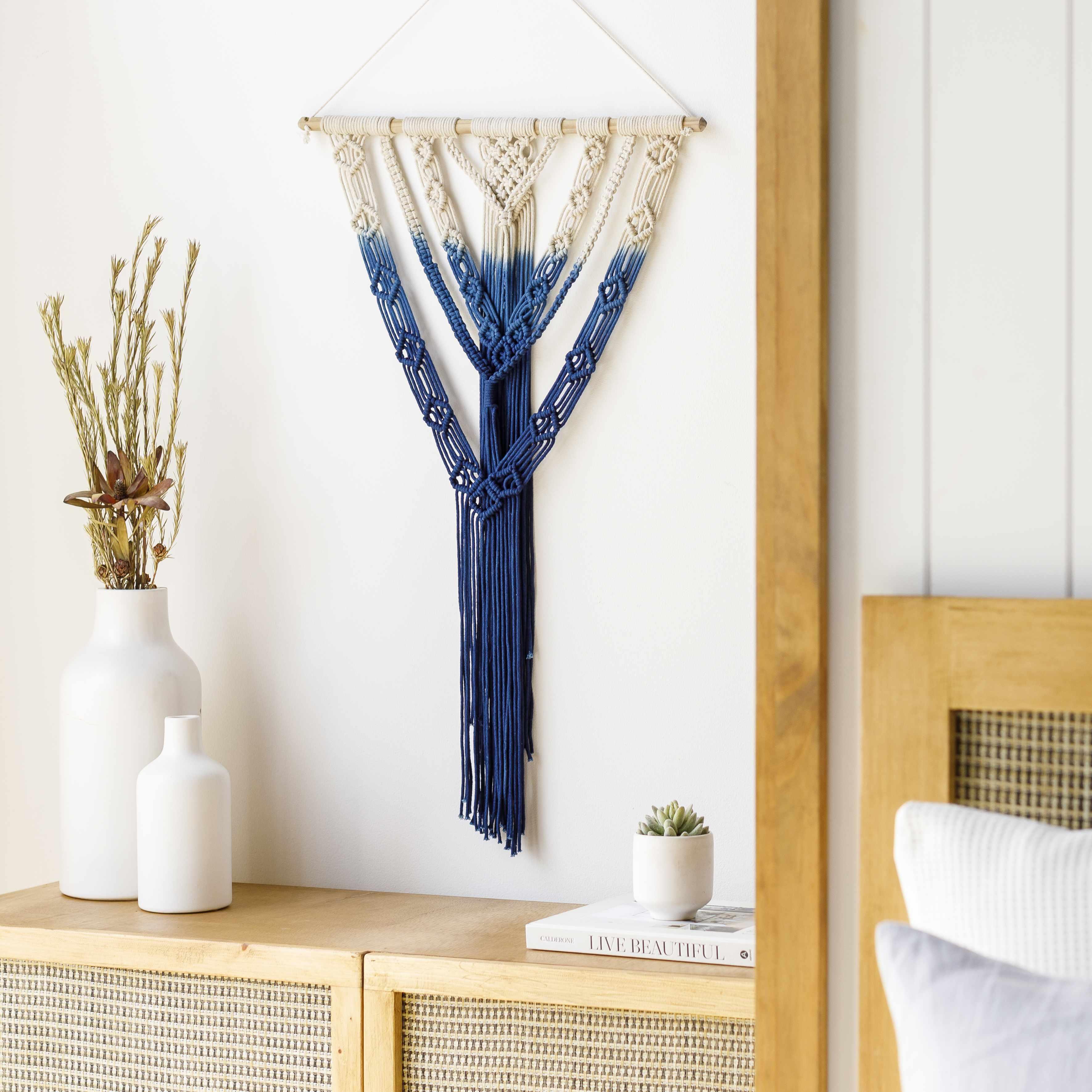 Dancalan Cream & Blue Macrame Wall Art - PRHOMZ