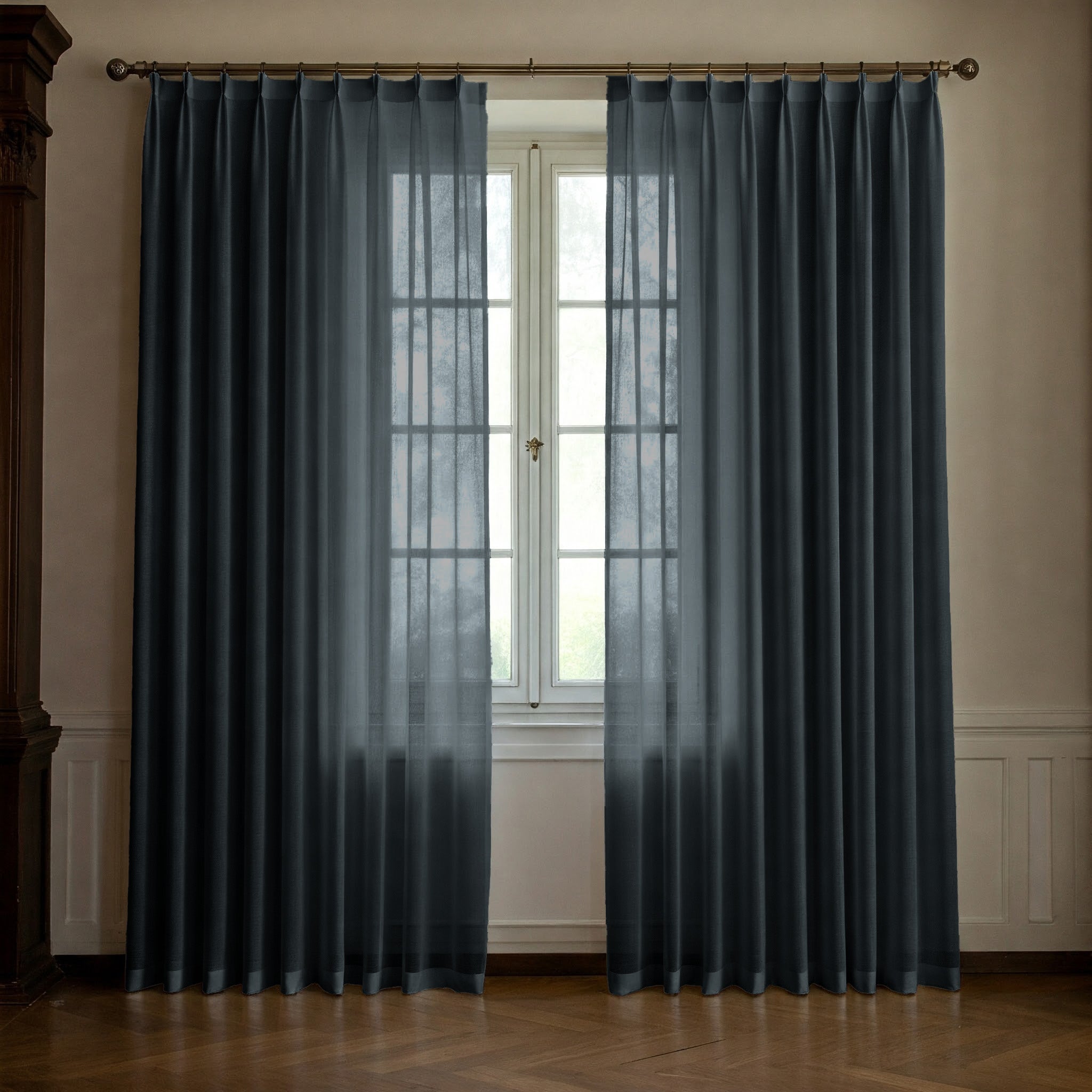 Dark Bluish Grey Linen Sheer Curtains - Triple Pinch Pleat - Made to Measure-1
