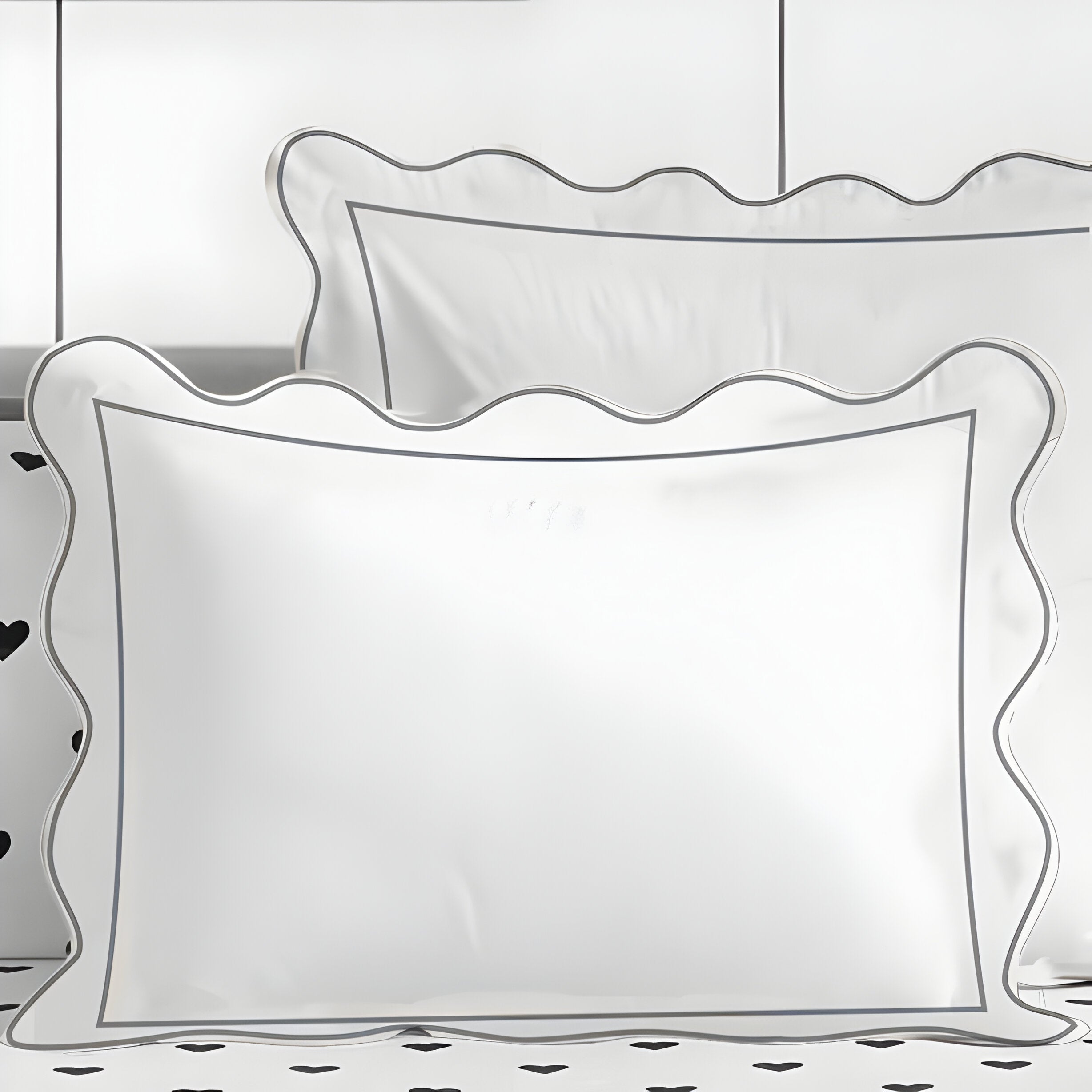 400TC Cotton Scallop Embroidery & Border Sateen Solid Duvet Cover Set