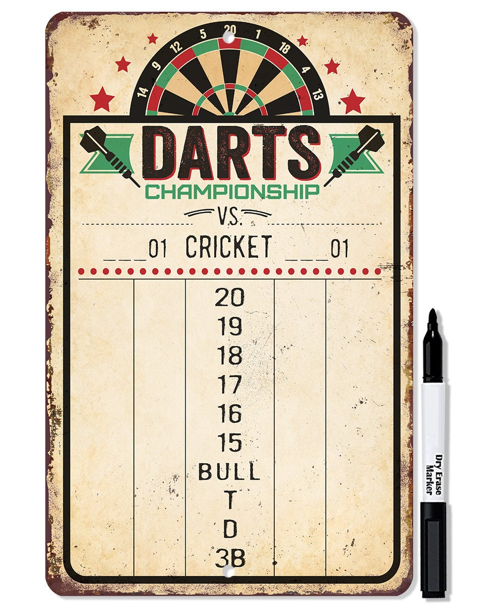 Dart Scoreboard (Beige) Dry Erase for Keeping Score in Games Cricket, 301 or 501 - Metal Sign