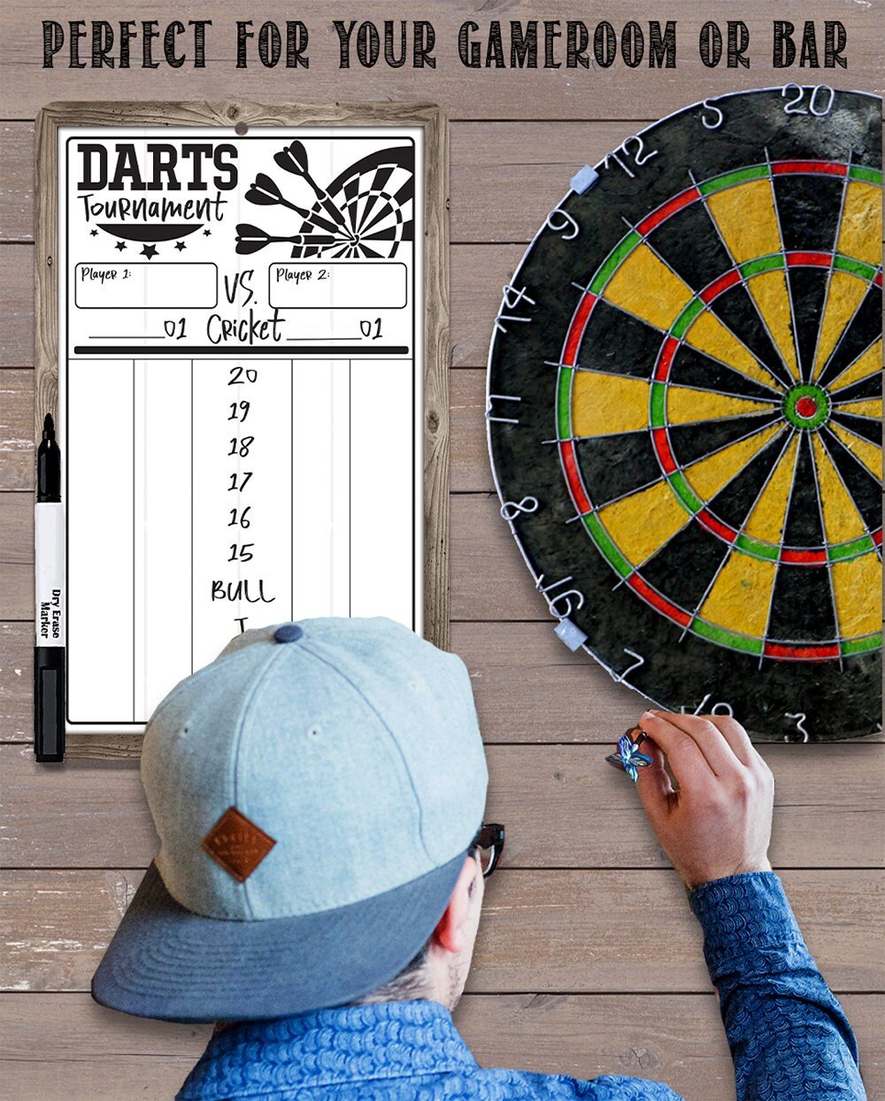 Dart Scoreboard (White) Dry Erase for Keeping Score in Games Cricket, 301 or 501 - Metal Sign