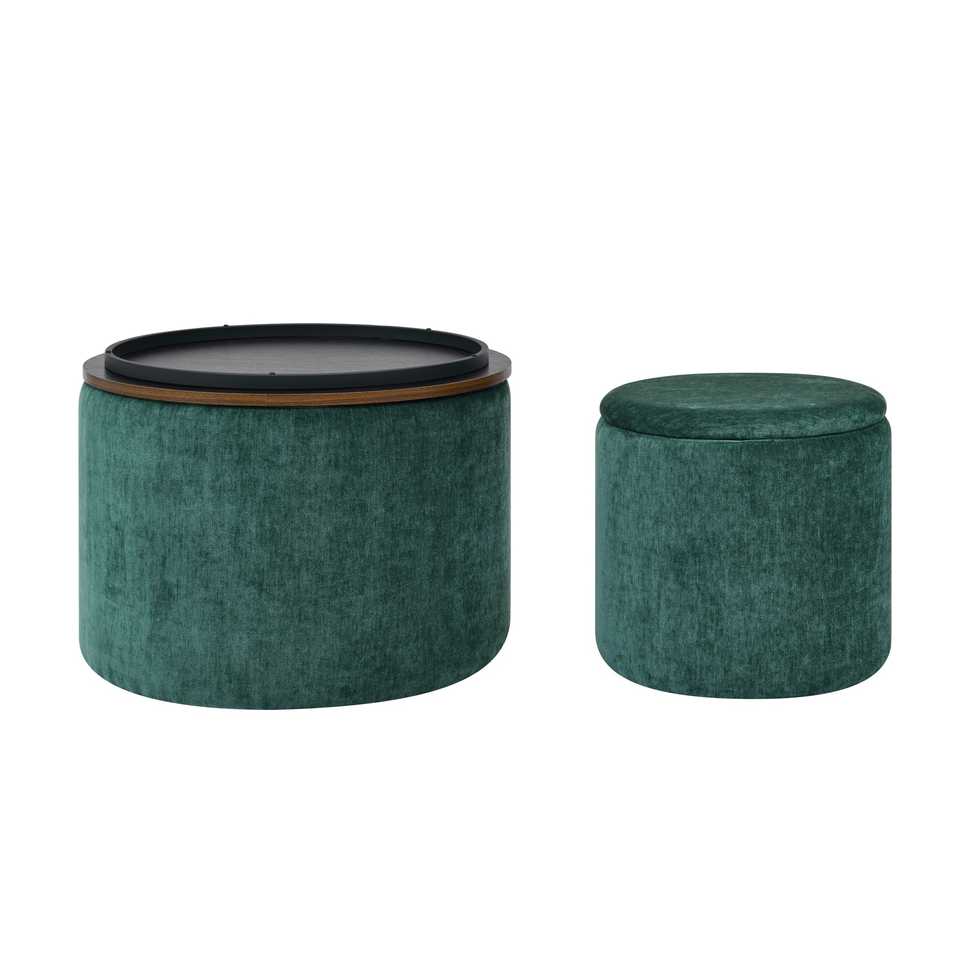 2-Piece Set Round Chenille Storage Ottoman