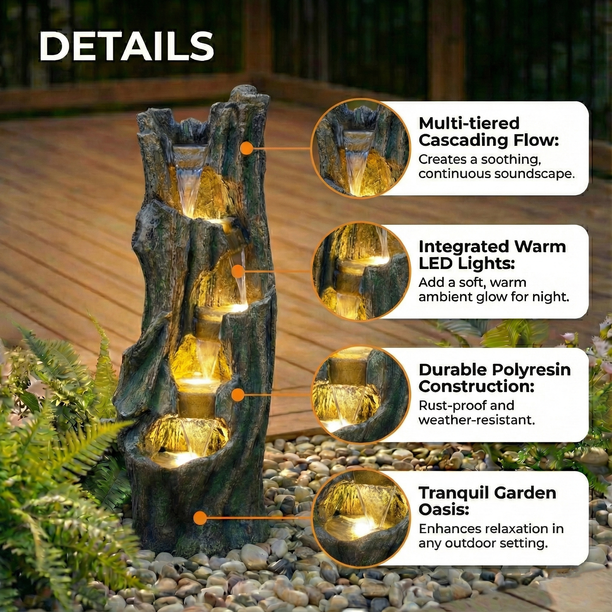 Waterfall Fountain for Outdoor Gardens and Patios
