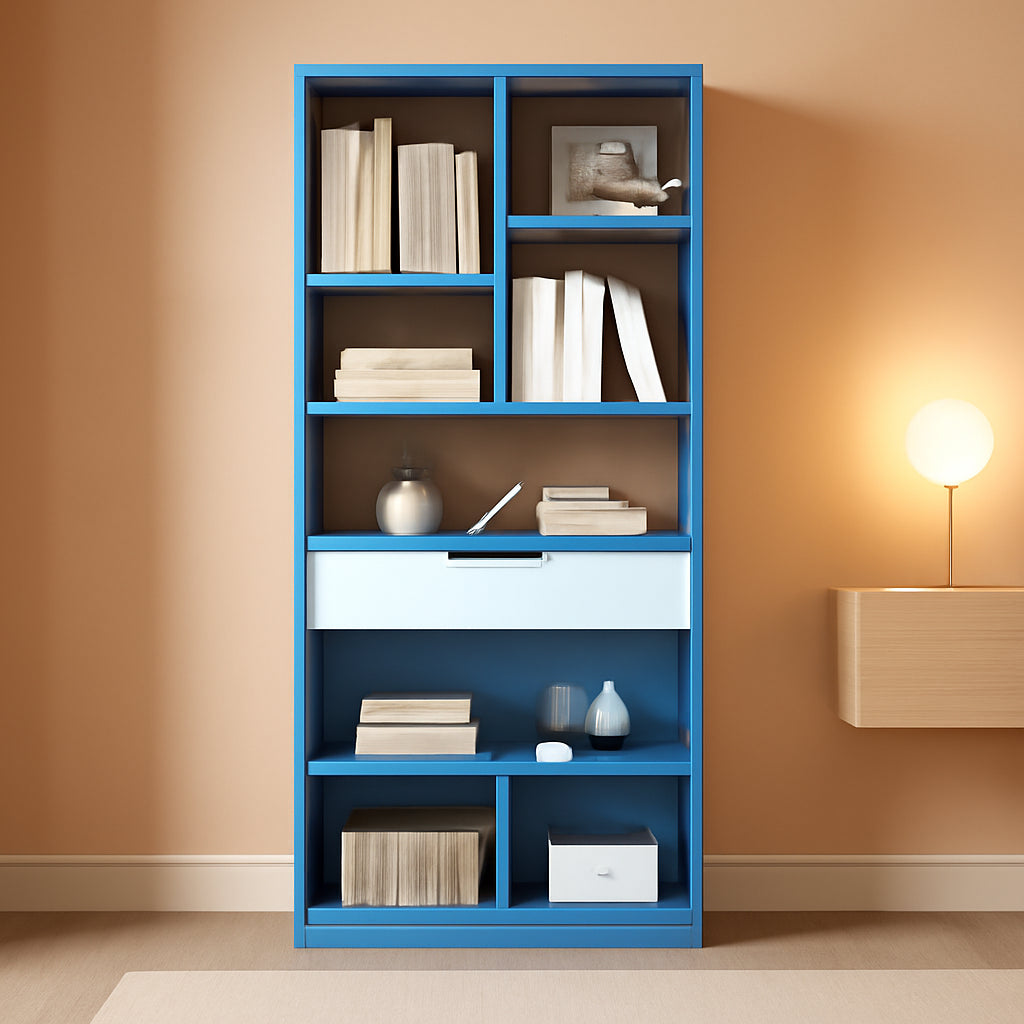 Bright Blue Wooden Bookcase With Eight Cubes Scandinavian