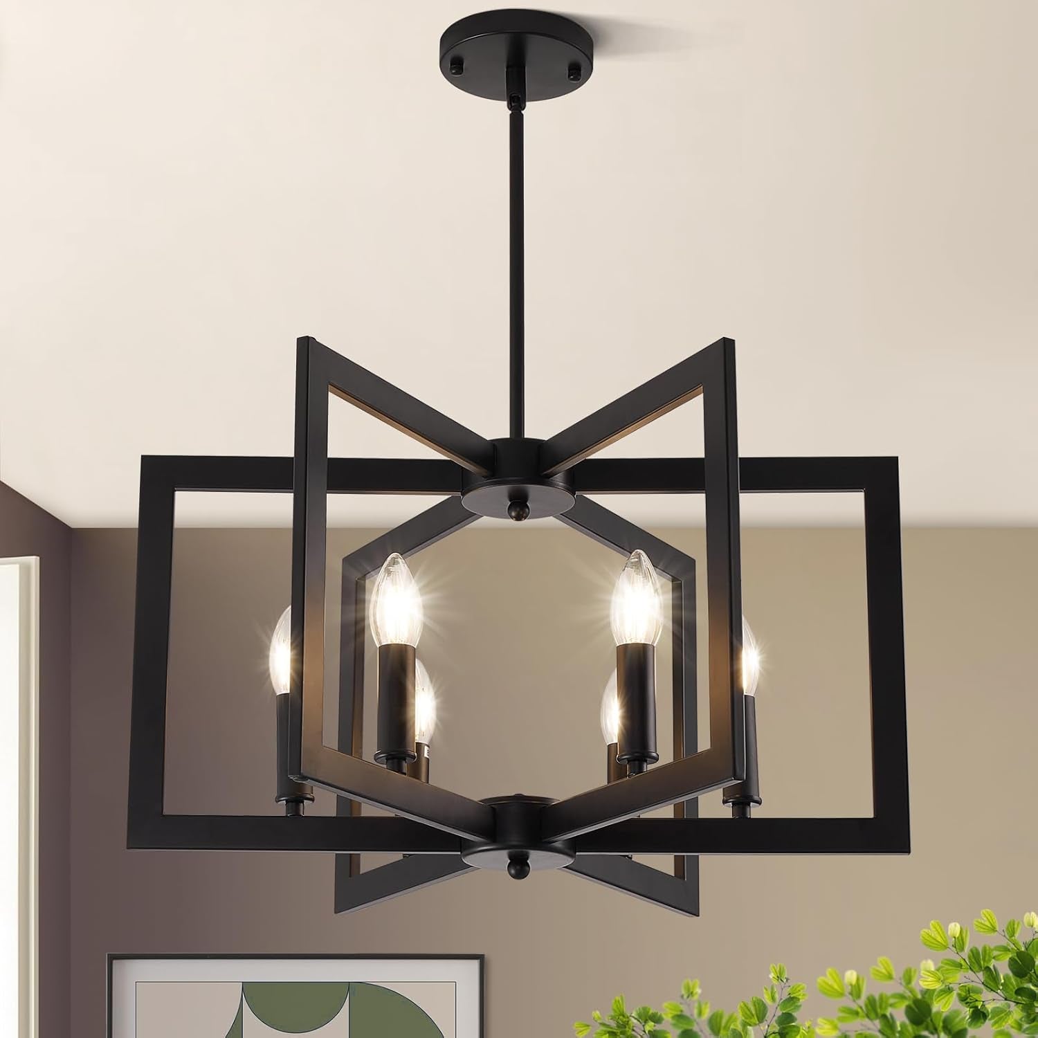 Black 21 Inches Industrial Farmhouse Geometric Chandelier-0