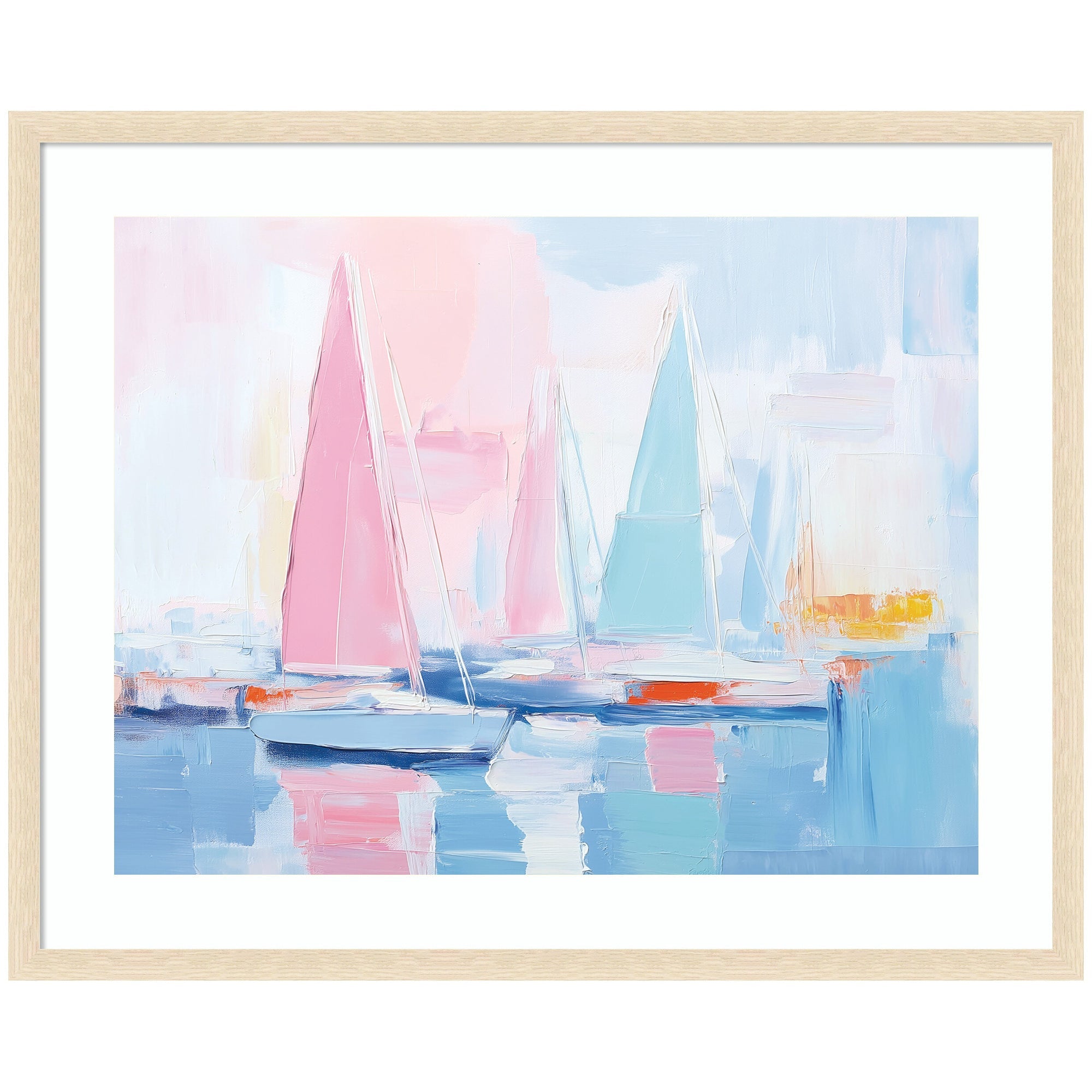 Framed Art Abstract Sailboat Harbor Landscape by The Creative Bunch Studio
