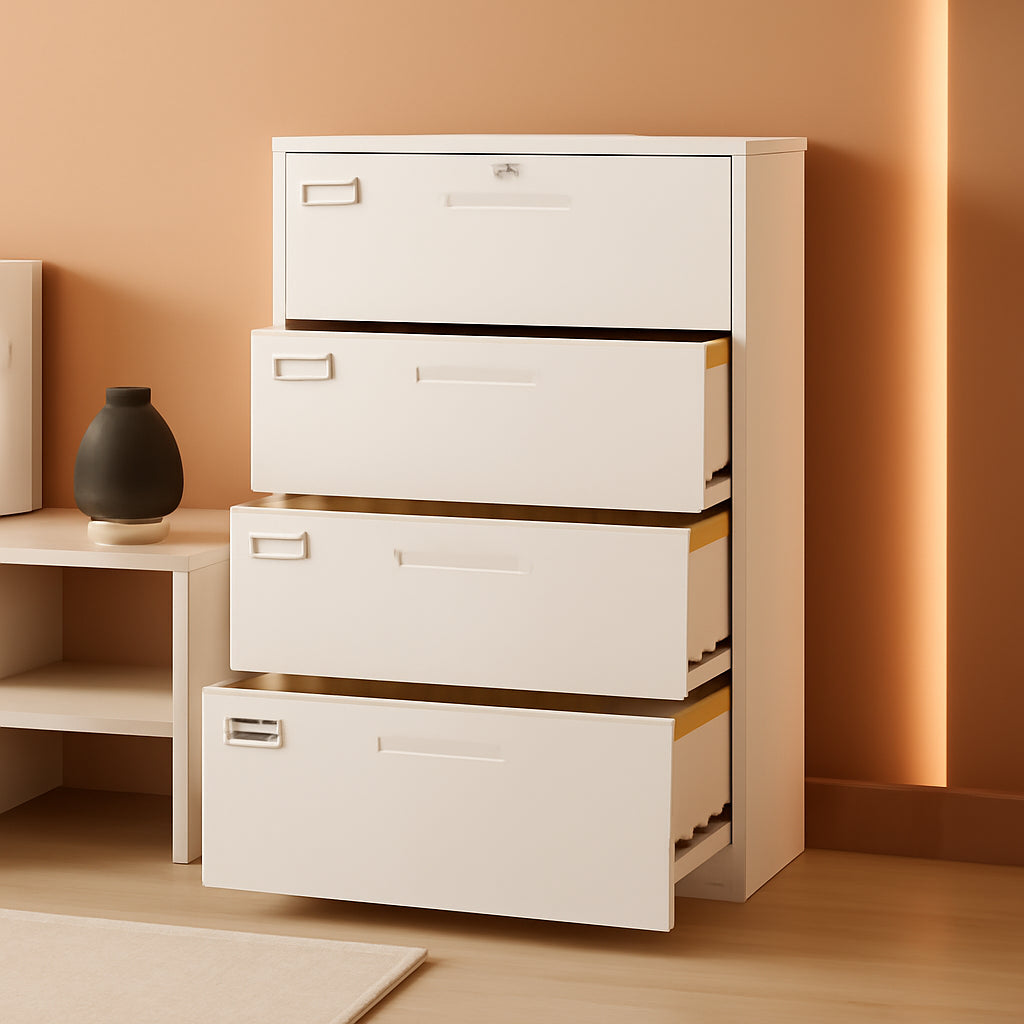 Lateral File Cabinet White 5 Drawer Lockable Office Storage