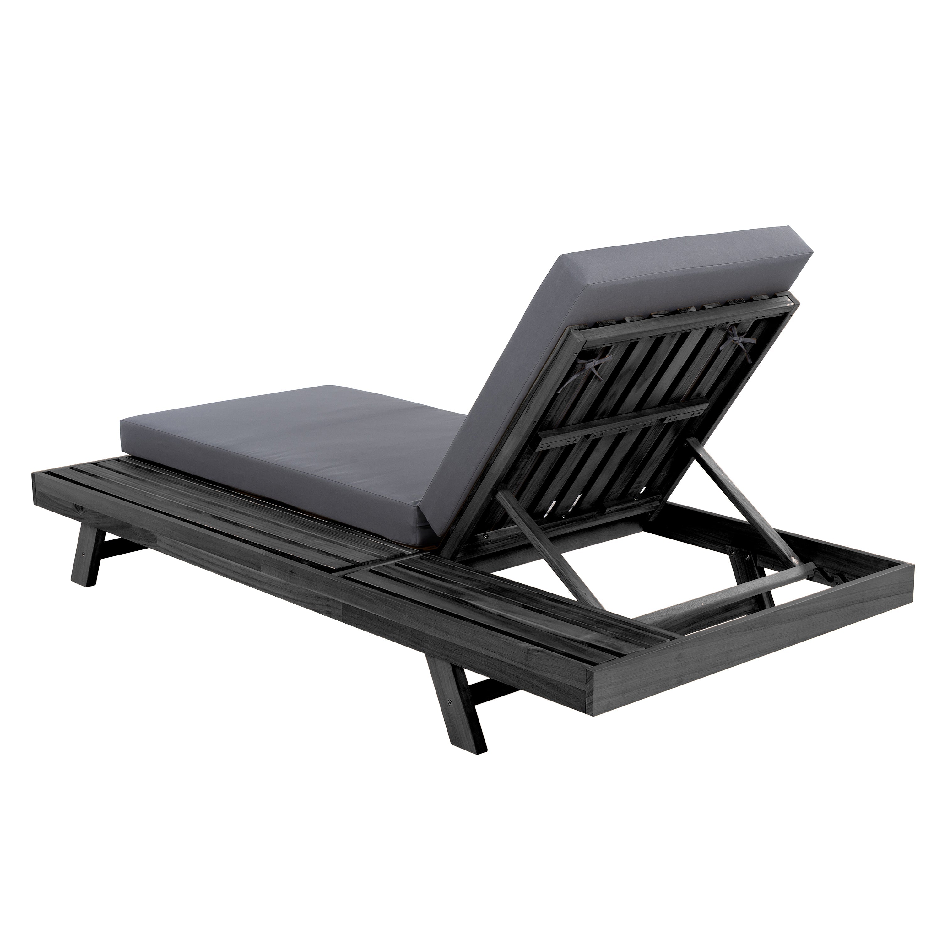 Lounge Chaise Set in Black Acacia Wood with Water-Resistant Cushions