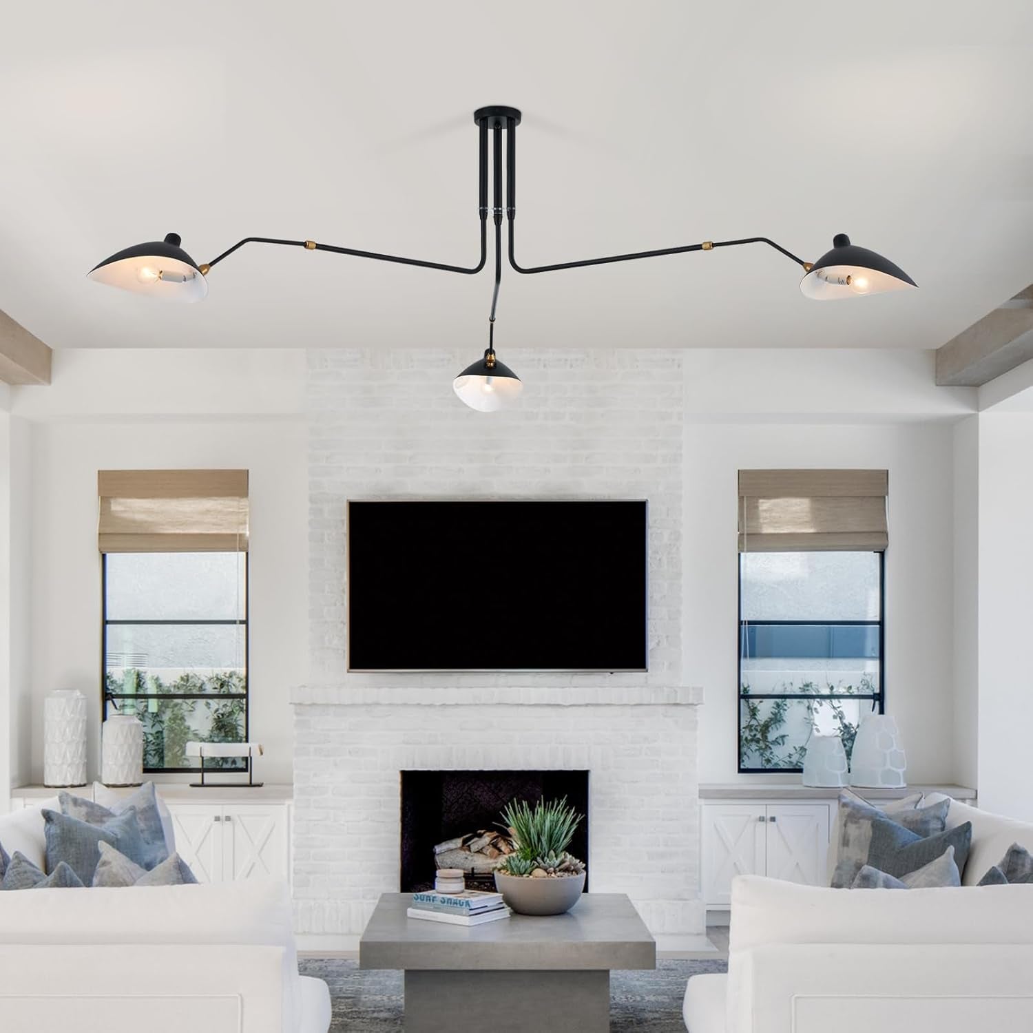 Matt Black 3 Arm Adjustable Pendant Light Chandelier-0