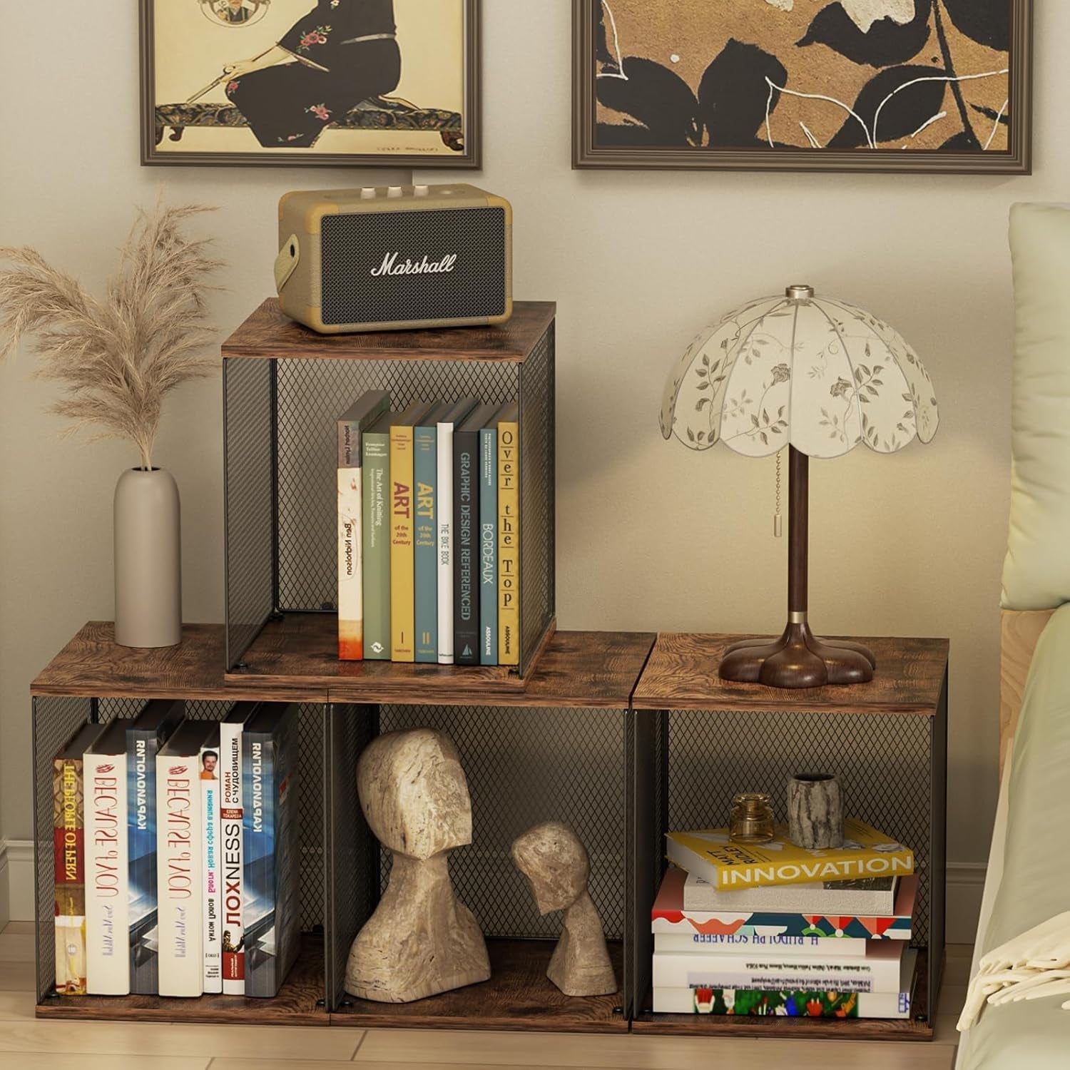 2 Cube Stackable Book Shelves Organizer Black Brown Wood For Kids Rooms And Living Spaces