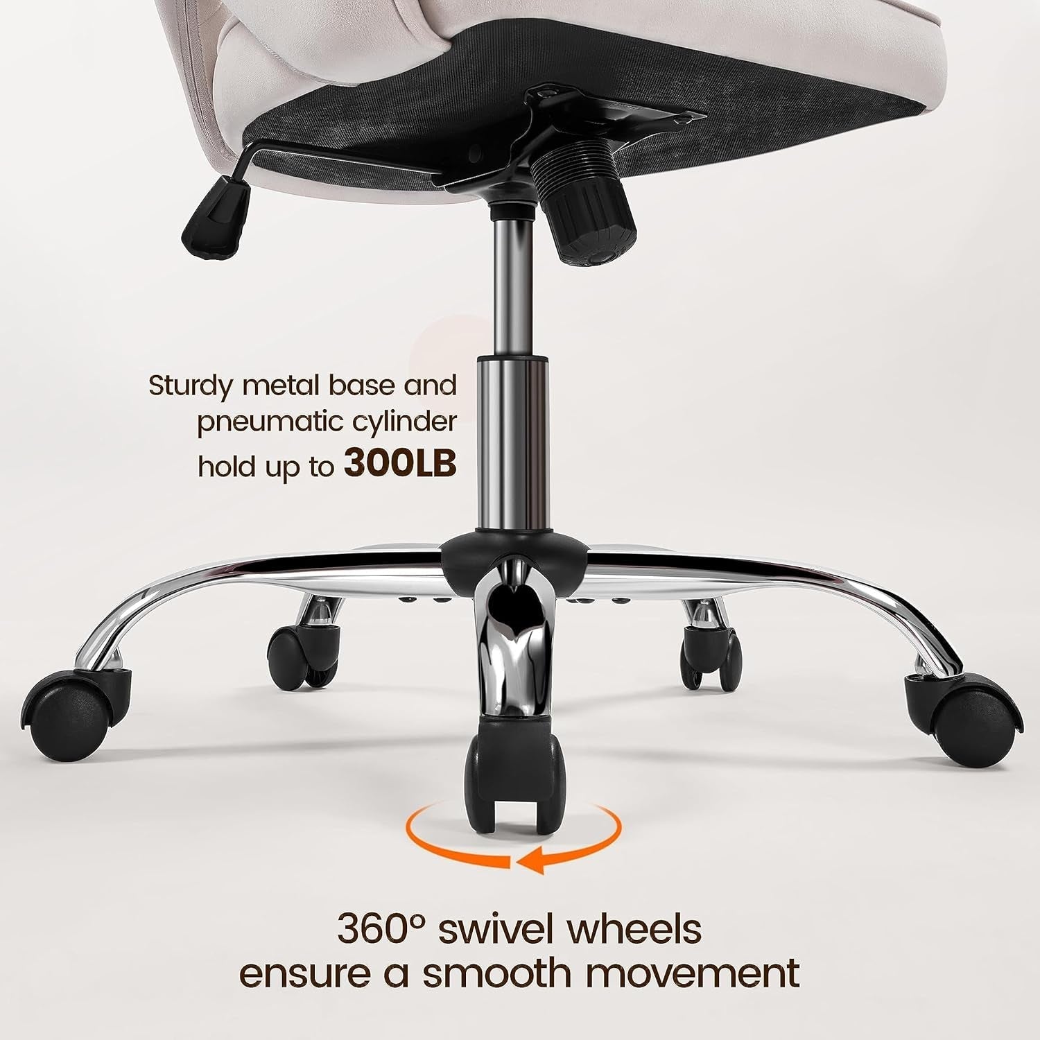 Cream Velvet Swivel Desk Chair With Wheels Tufted Back