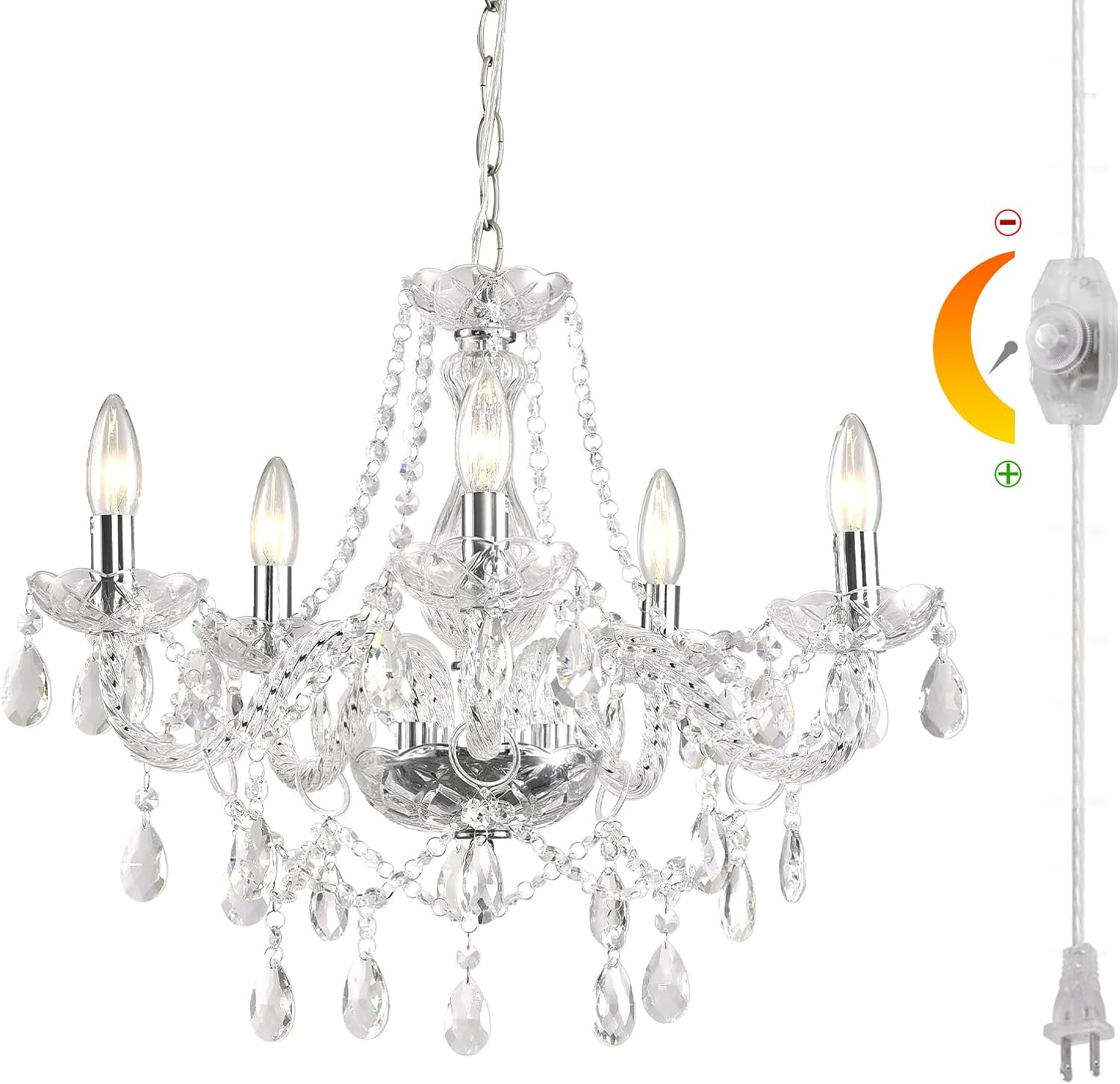 Dimmable Plug In Crystal Chandelier Chrome Pendant-0