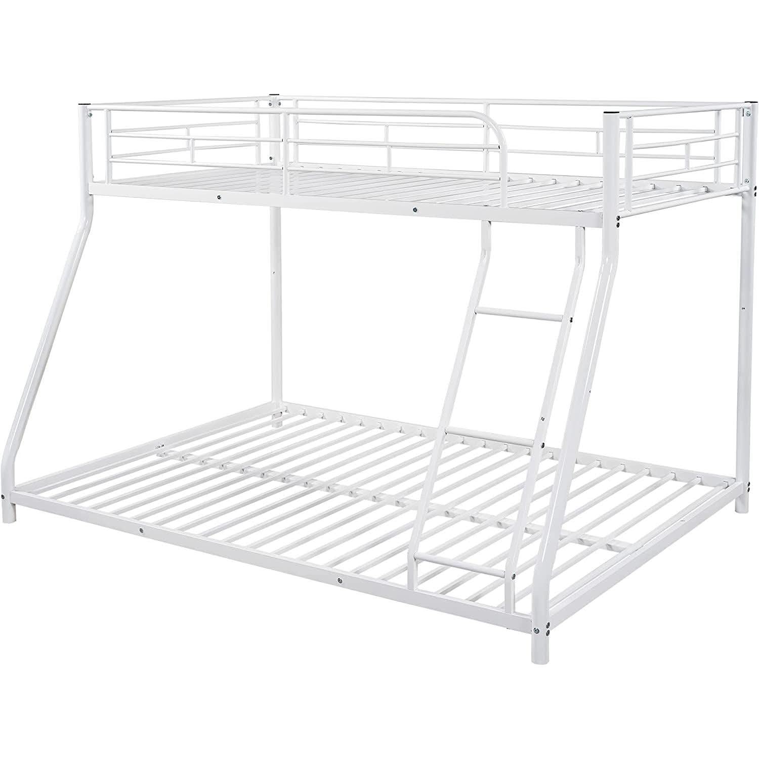 Twin Over Full Metal Bunk Bed With Flat Ladder Guard Rail