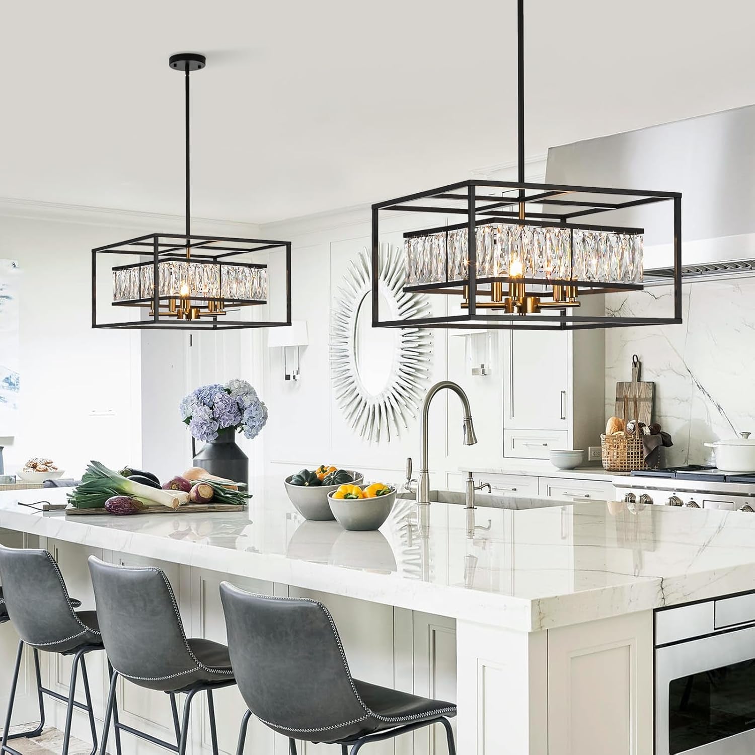 Black Crystal Chandelier Square For Foyer Entryway-2