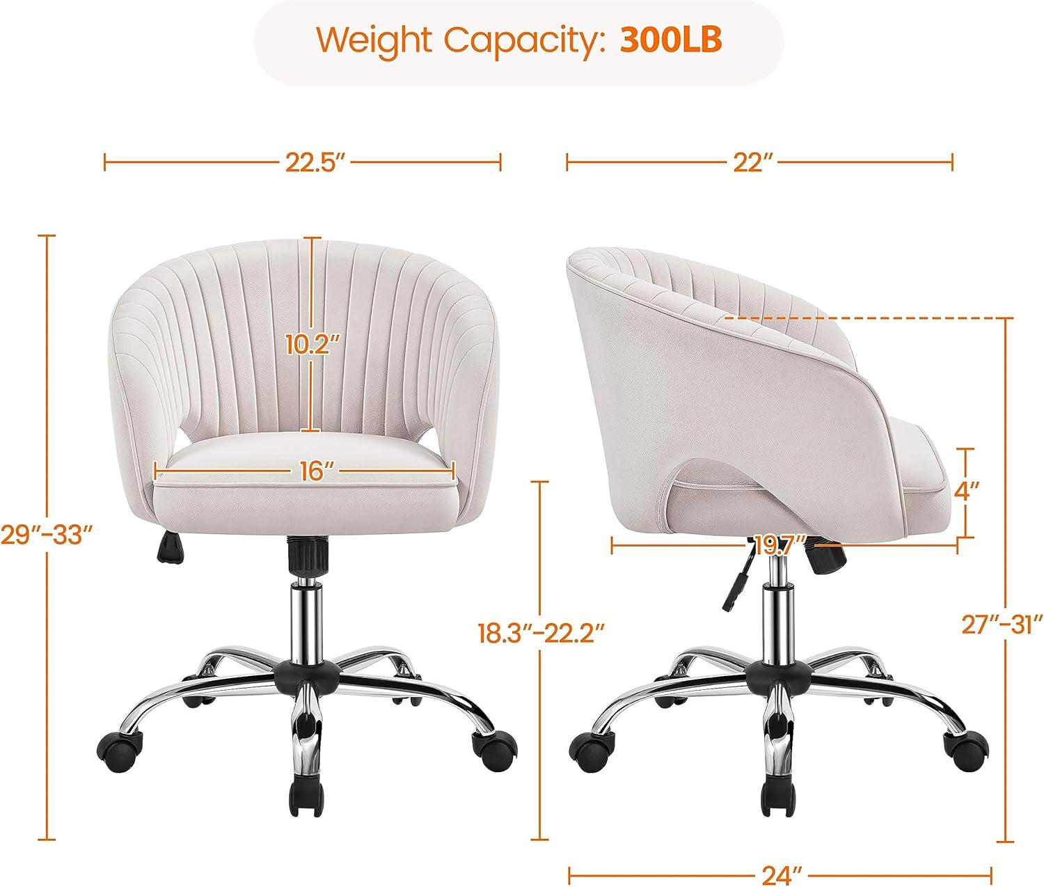 Cream Velvet Swivel Desk Chair With Wheels Tufted Back