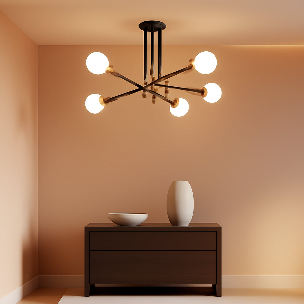 31 Inch 6 Light Sputnik Chandelier Goldtone and Black-0