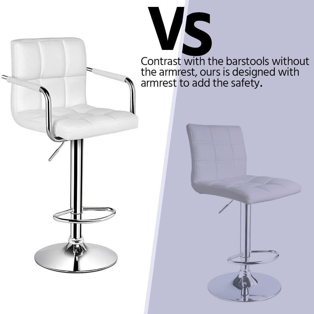 White PU Leather Adjustable Swivel Bar Stools Set of 2