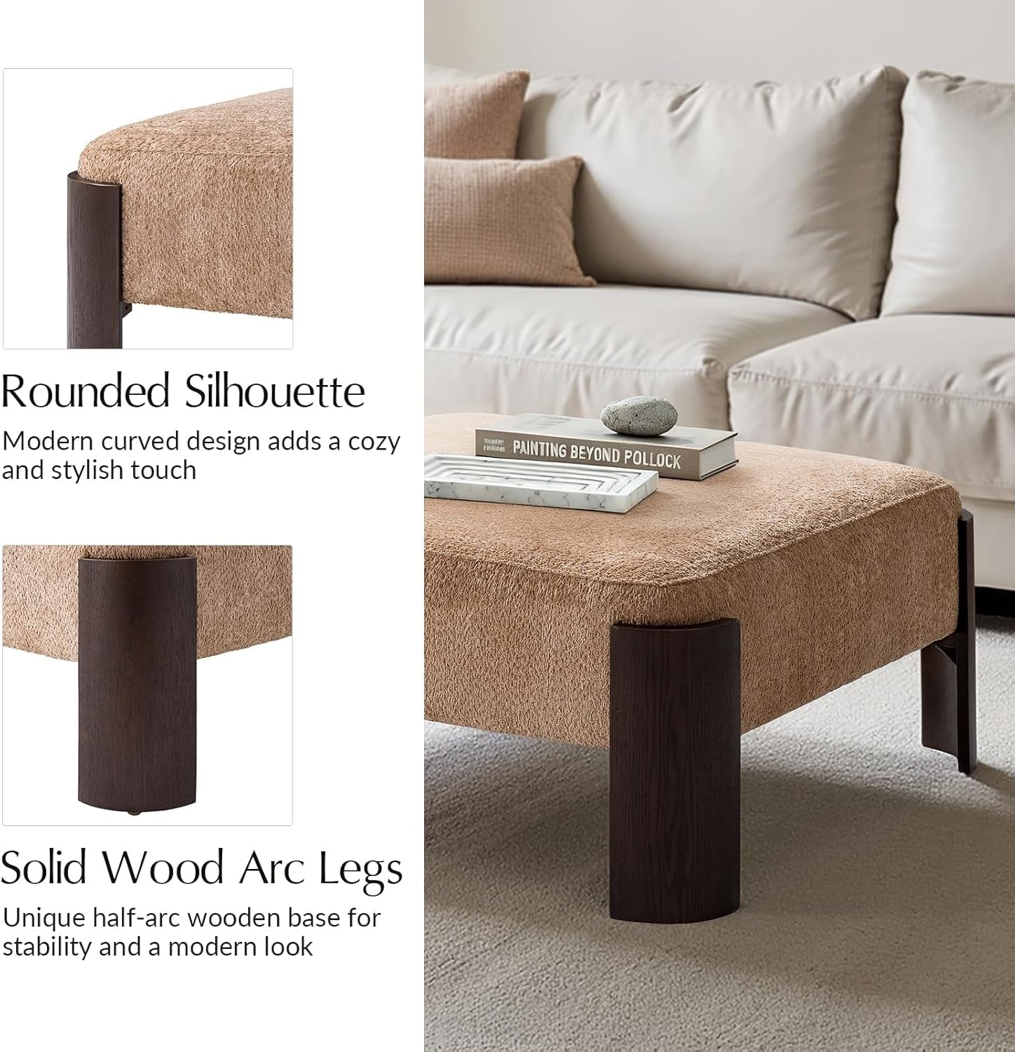 Forty Inch Super Soft Chenille Ottoman Coffee Table Sand