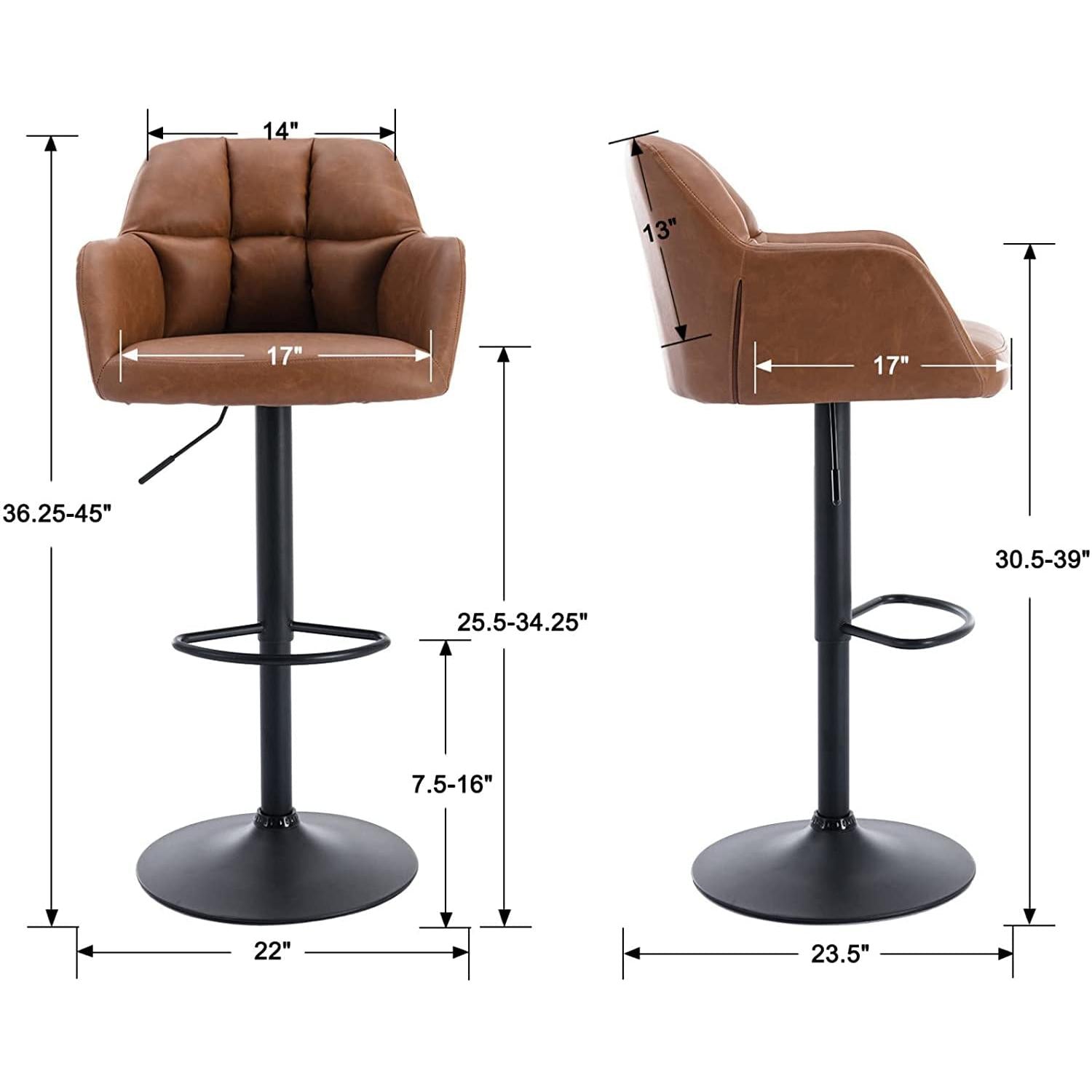 Modern Leather Swivel Bar Stool With Backrest And Armrests