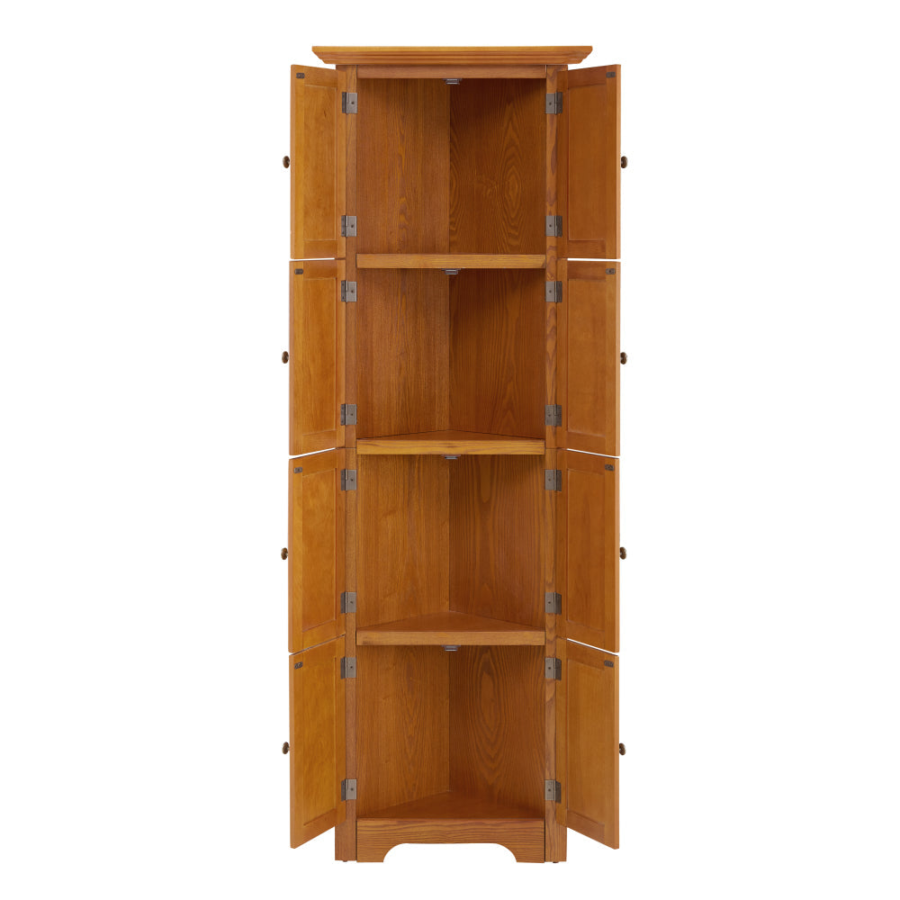 72" Corner Kitchen Pantry Cabinet | 4-Tier Tall Storage with 8 Doors & Shelves — Farmhouse Oak