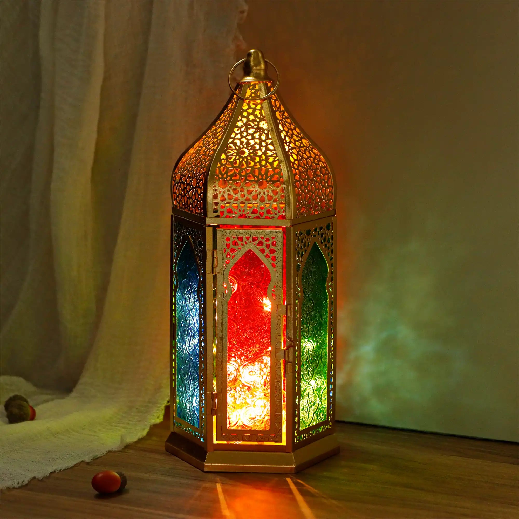 12'' Gold Hexagonal Moroccan Candle Lantern