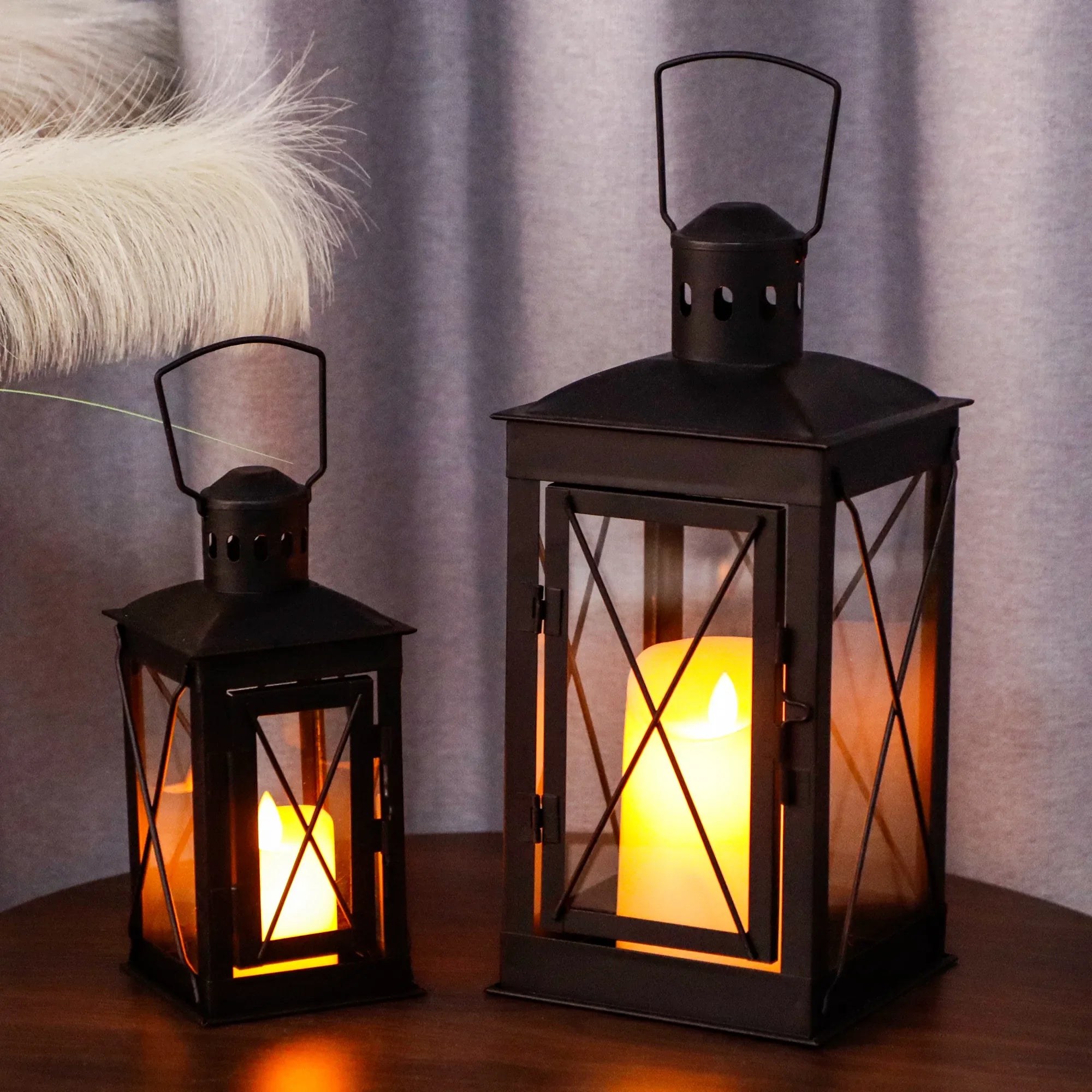 Set of 2 Decorative Candle Lantern Metal Candle Holder Hanging Lantern-4
