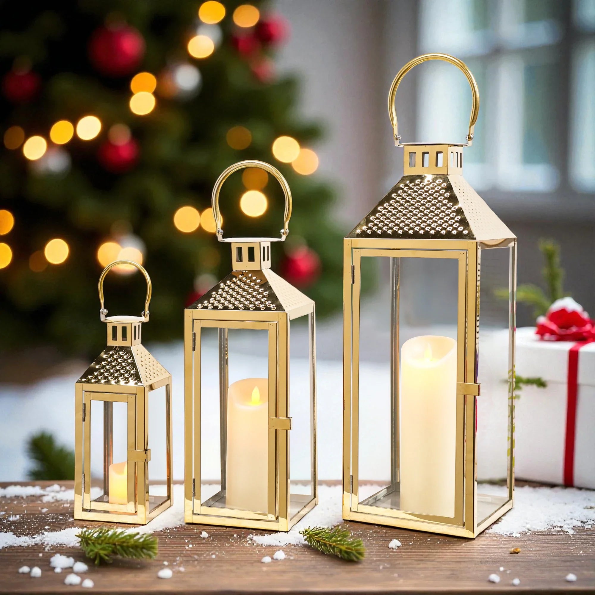 19.5"H Elegant Gold Stainless Steel Lantern-1