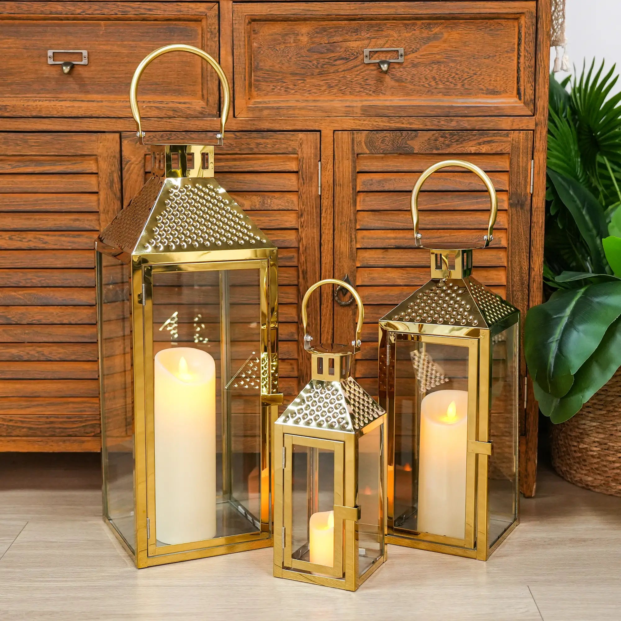19.5"H Elegant Gold Stainless Steel Lantern-4