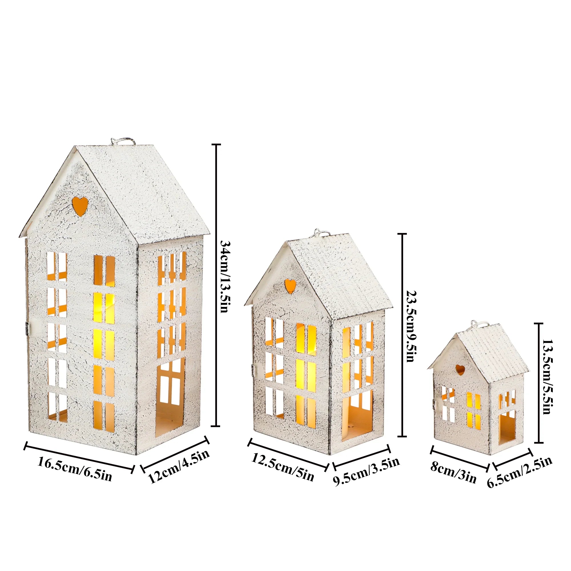 13.5"&9.5"&5.5"H Village Farmhouse House Candle Holders for Home Decor Patio Wedding-1