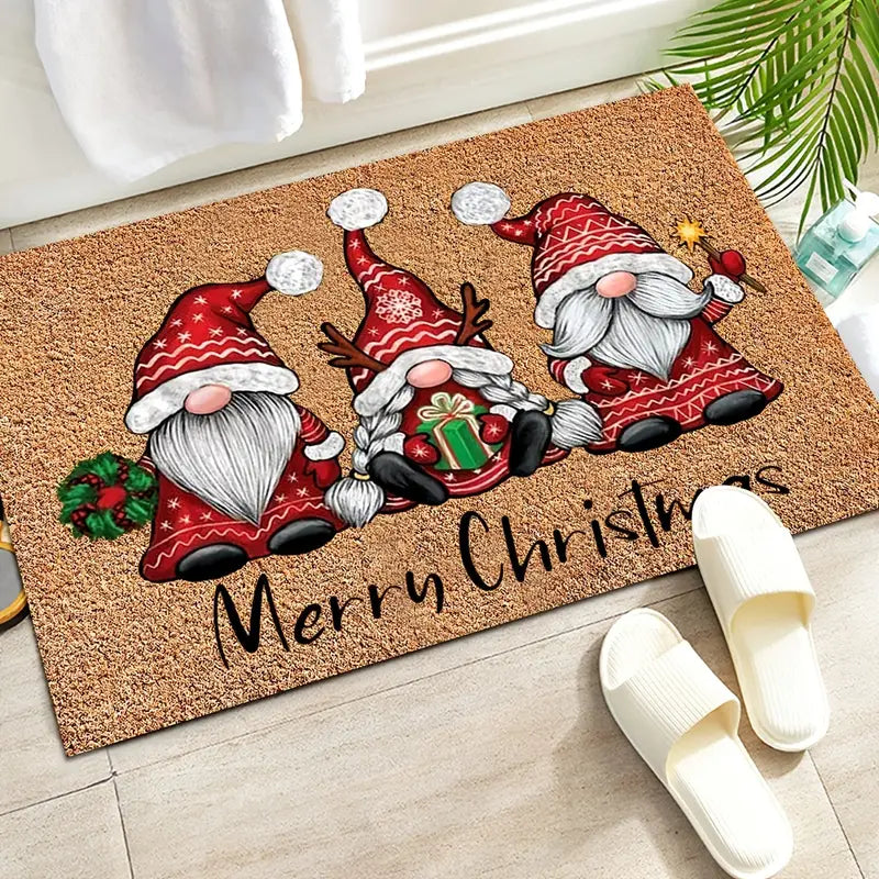 Cheerful Christmas Gnome Welcome Doormat | Indoor/Outdoor Washable Rug-1