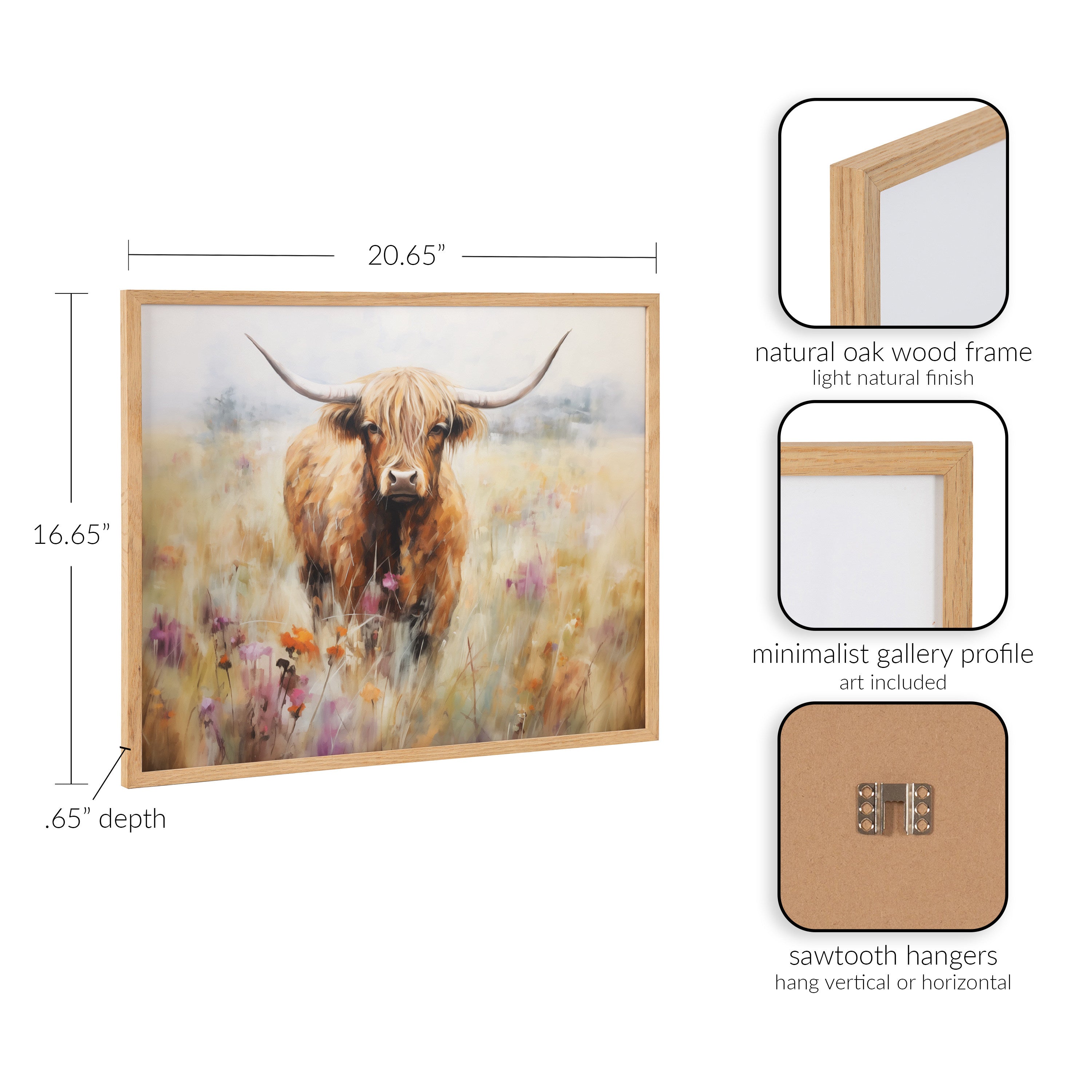 Gallery Highland Cow in a Flower Field Landscape Print by The Creative Bunch Studio
